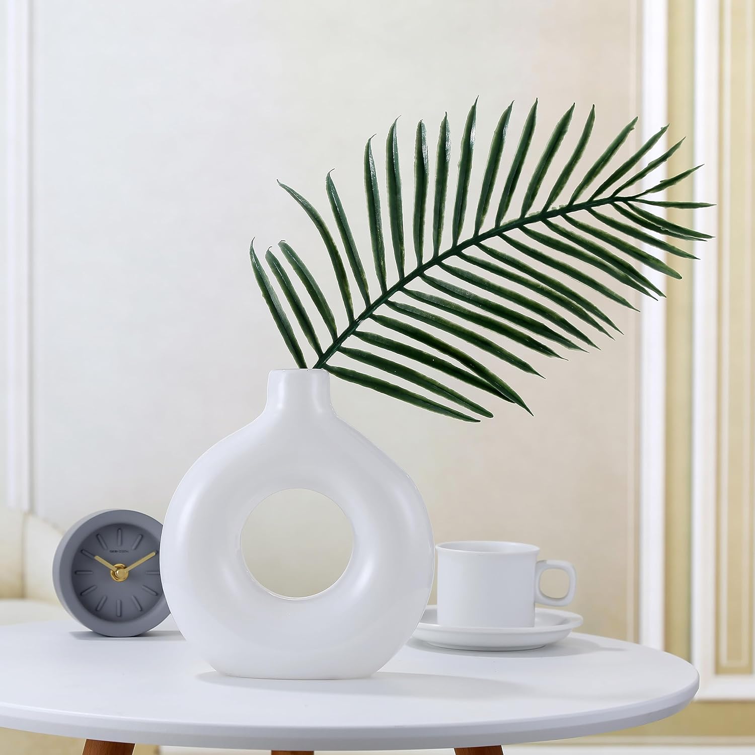 Jarrón de vidrio blanco para flores, jarrón de dona, decoración de mesa, centro de mesa, boda, sala de estar, estantería, oficina, hogar moderno,