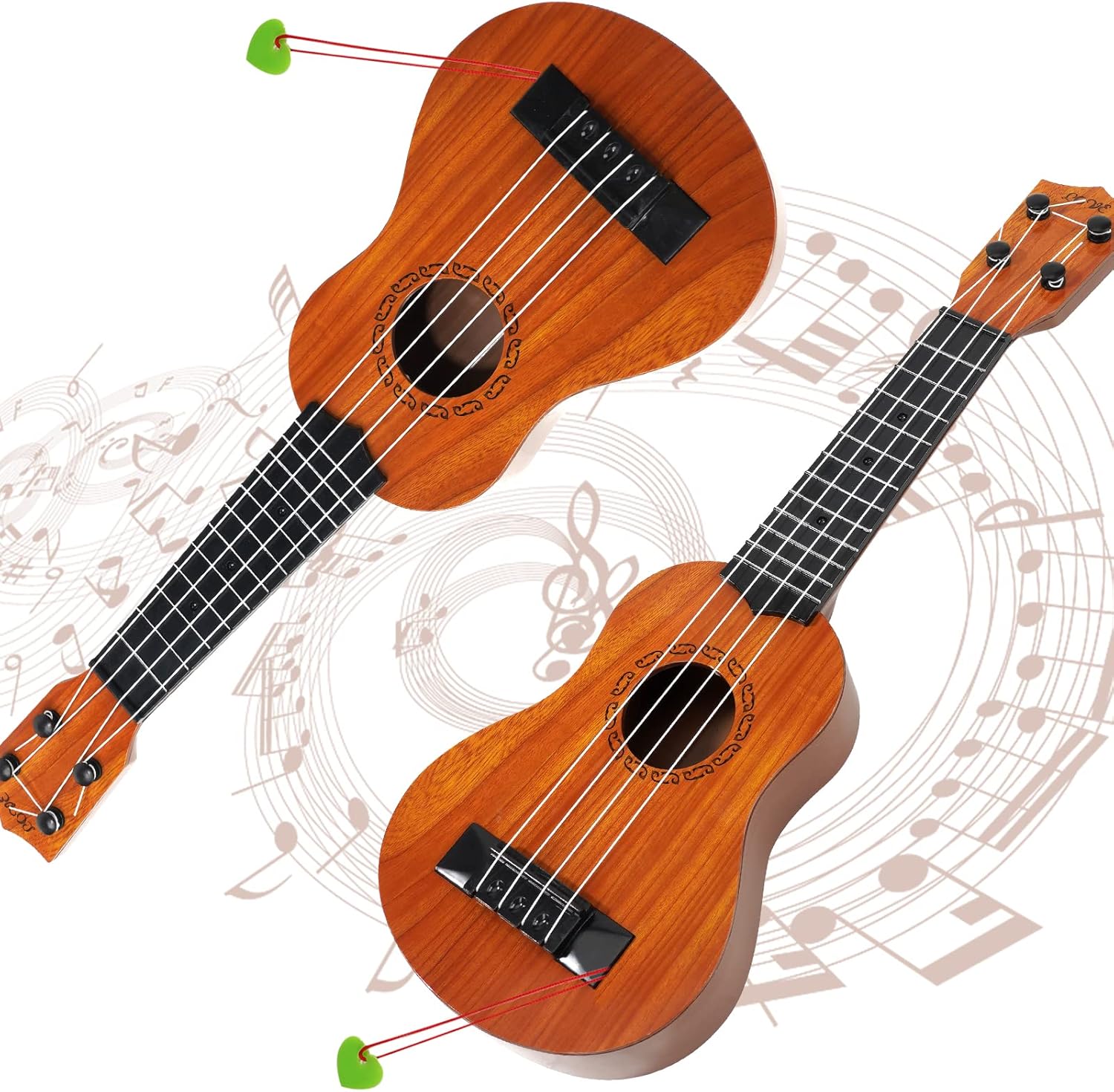 Raimy Guitarra ukelele de 17 pulgadas para niños, 4 cuerdas, mini guitarra para niños, instrumentos musicales, juguetes educativos con púas para