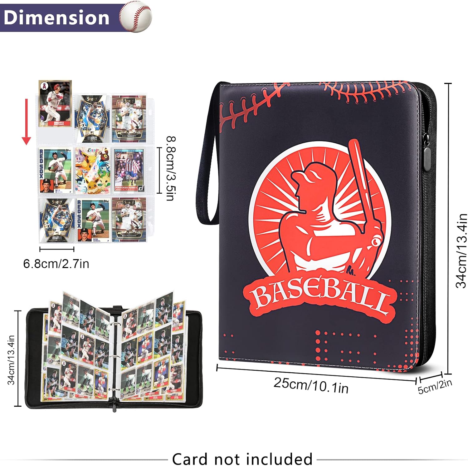 Carpeta de tarjetas de béisbol con 9 bolsillos con 50 fundas, carpeta de tarjetas intercambiables, 900 bolsillos, estuche de exhibición de tarjetas