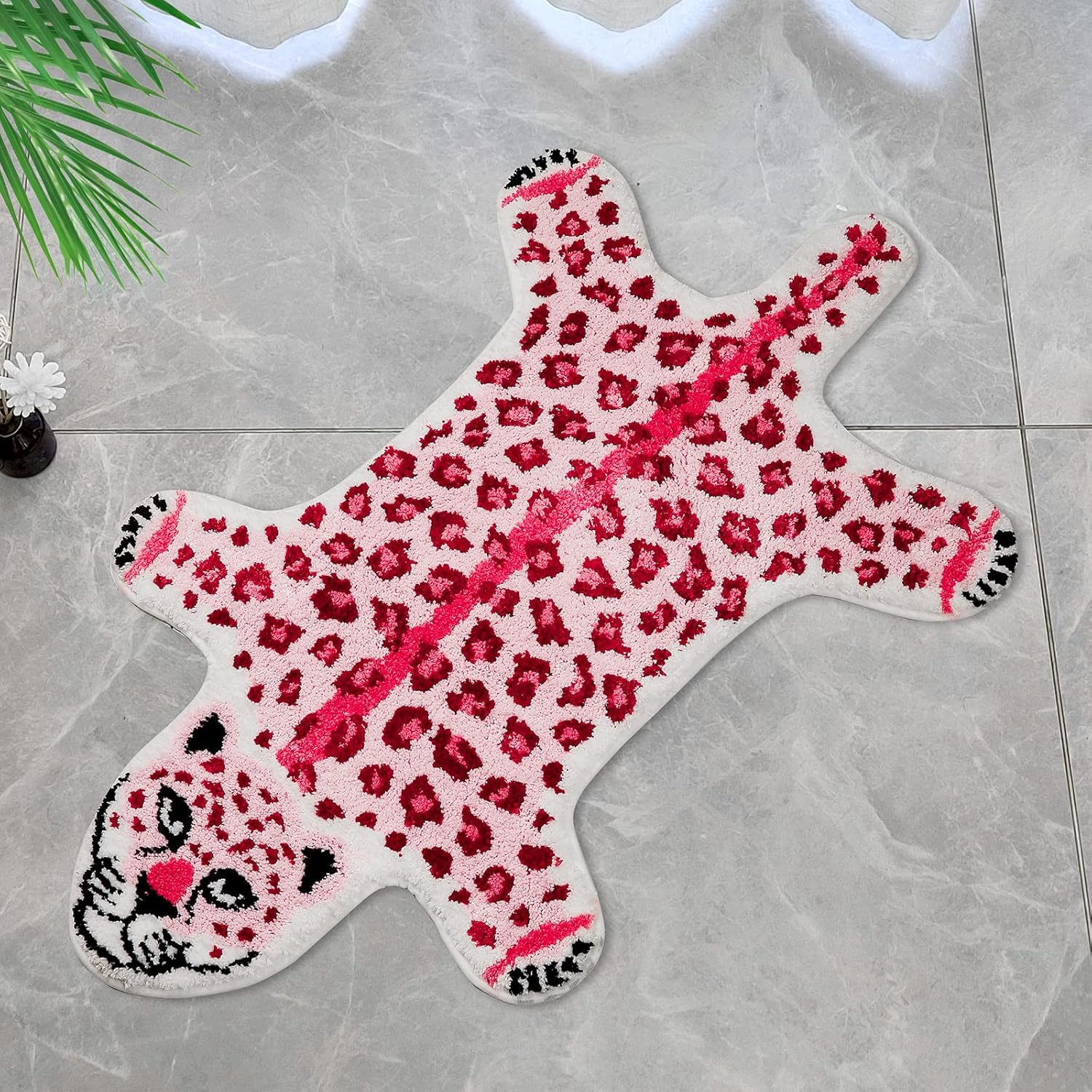 Alfombra con estampado de leopardo, tapete de baño de leopardo rosa para baño, tapete antideslizante con estampado de animales, alfombra absorbente
