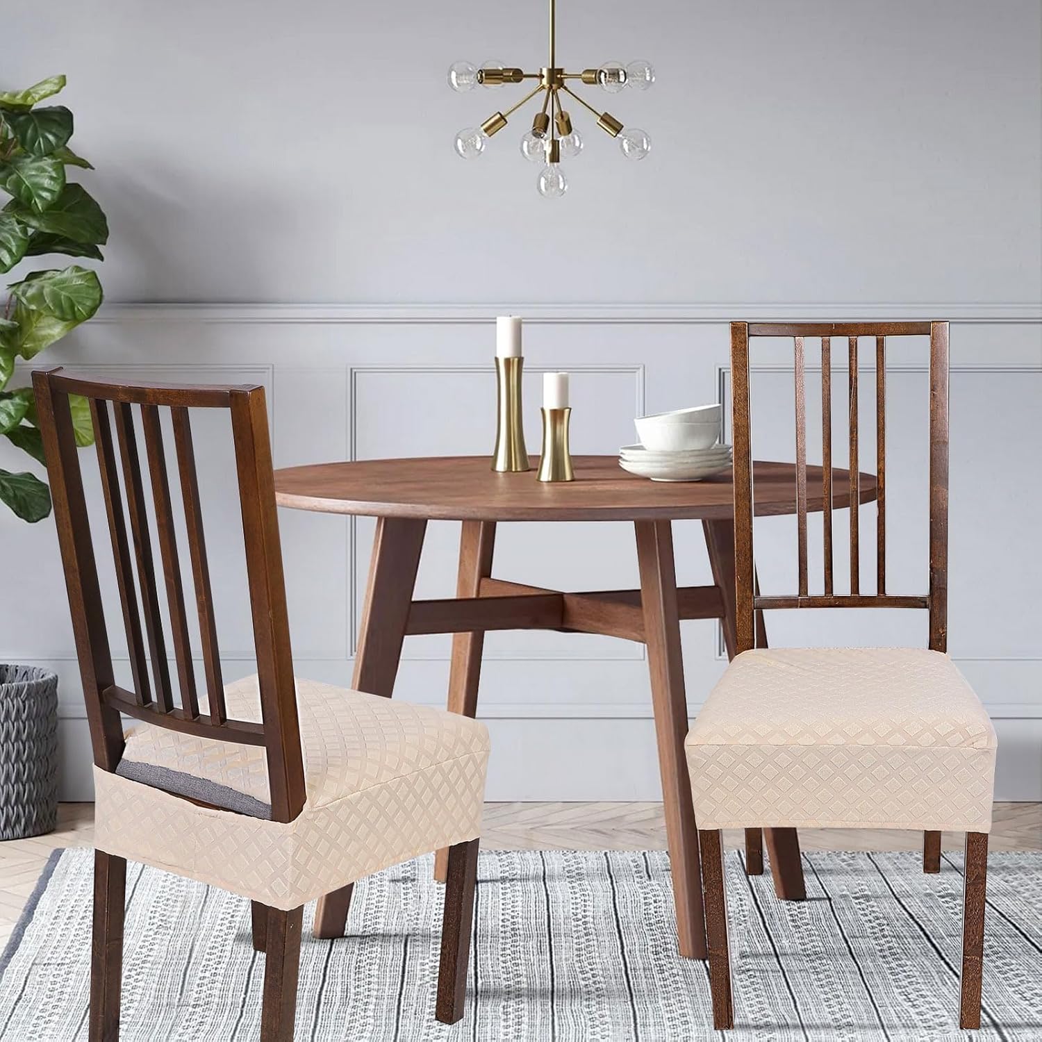 NIBESSER Juego de 4 fundas de asiento para sillas de comedor, elásticas, suaves, extraíbles y lavables, fundas de cojín para comedor, fundas de