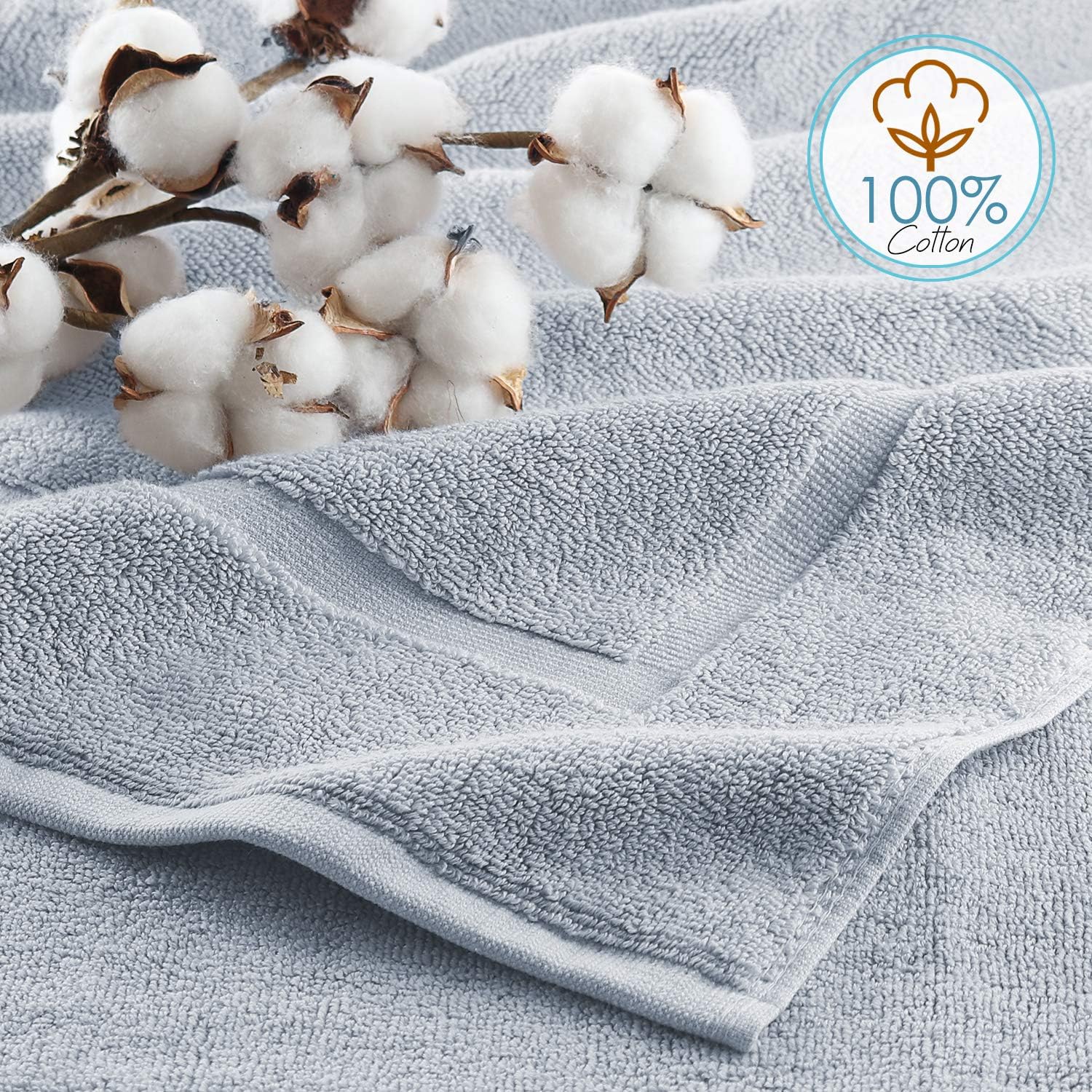 Hearth & Harbor Juego de 4 toallas de baño 100% algodón hilado en anillo, toallas de baño ultrasuaves y altamente absorbentes, color azul hielo
