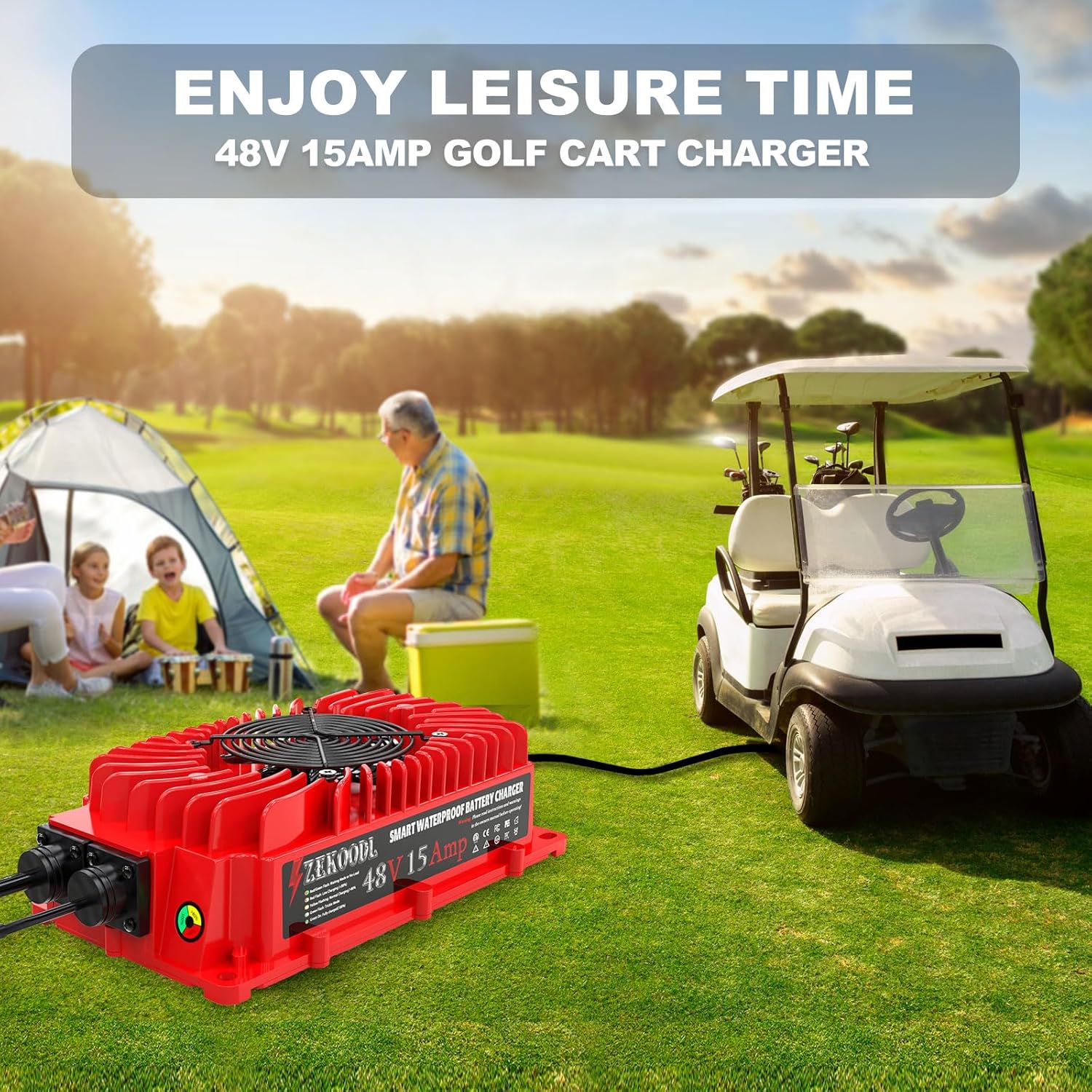 Cargador de batería para carrito de golf de 48 voltios para EZGO RXV y TXT, cargador de carritos de golf de 15 amperios 900 W con enchufe triangular