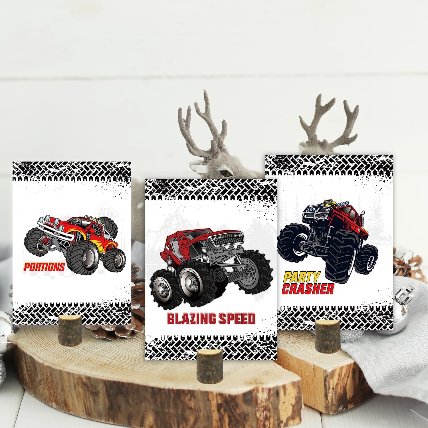 8 piezas de decoración de camión grande monstruo centros de mesa de camión, suministros de fiesta de cumpleaños para fiestas temáticas de autos de