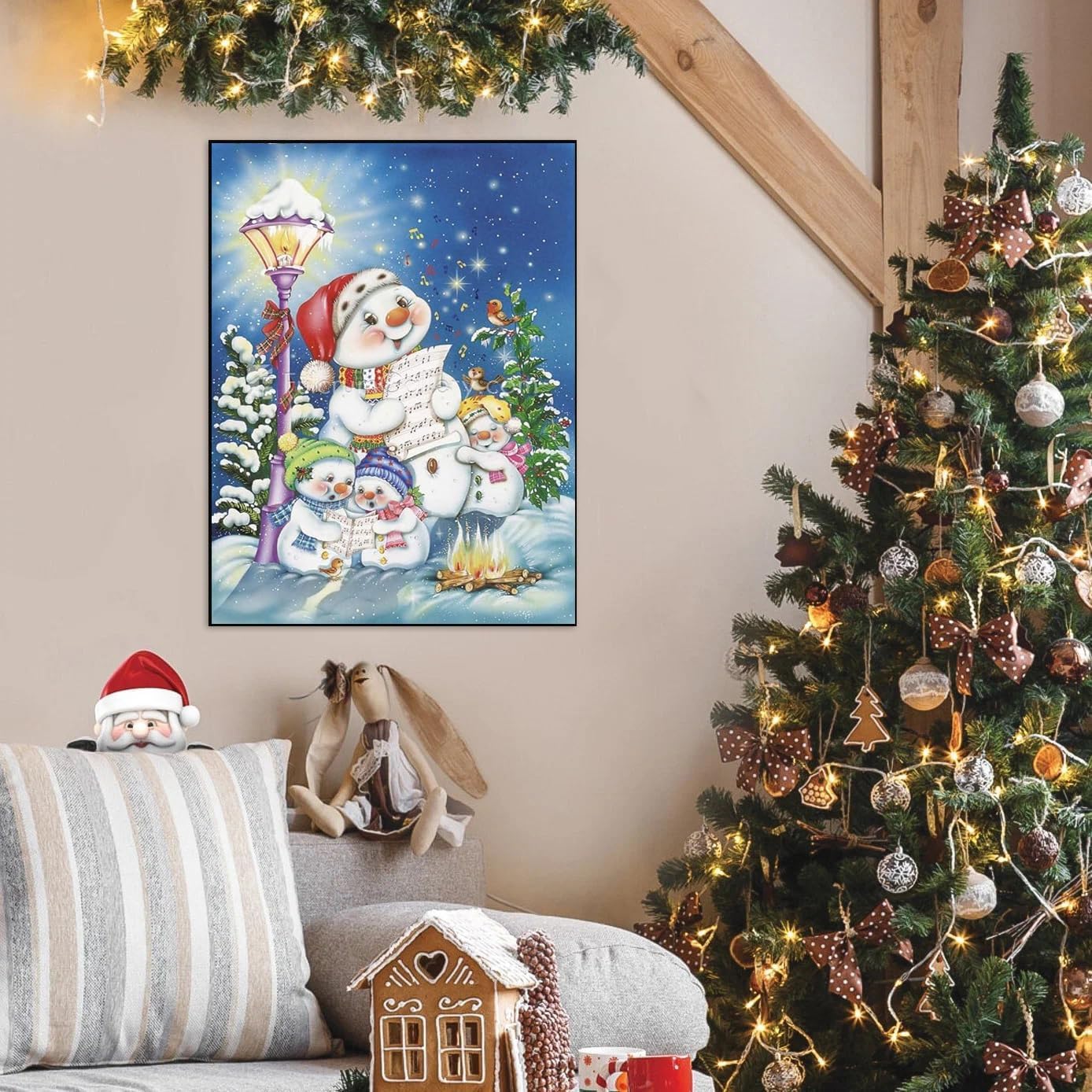 1tonine Kits de pintura de diamantes de Navidad para adultos, 5D, taladro completo, redondo, lindo, muñeco de nieve, kits de arte de diamantes para