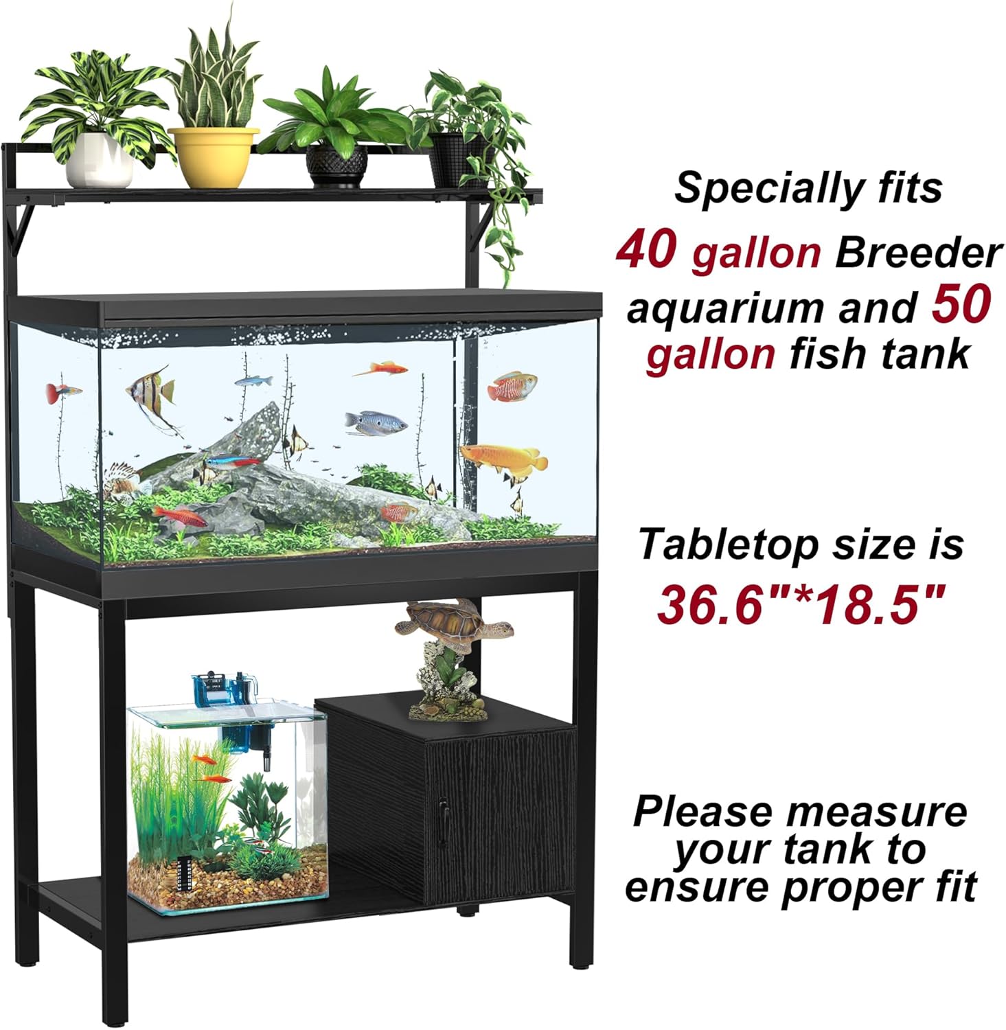 GDLF Soporte para pecera de 40 a 50 galones con estante para plantas, soporte de metal para acuario con almacenamiento de cubículos, mesa de 36.6 x