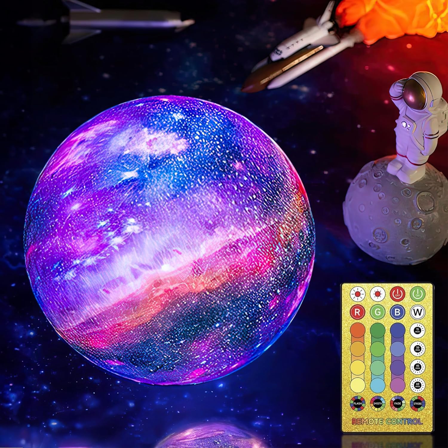 Eueasy Lámpara de luna galaxia de 5.9 pulgadas, 16 colores, luz nocturna 3D para niños, luz de luna con control remoto y función de temporizador de