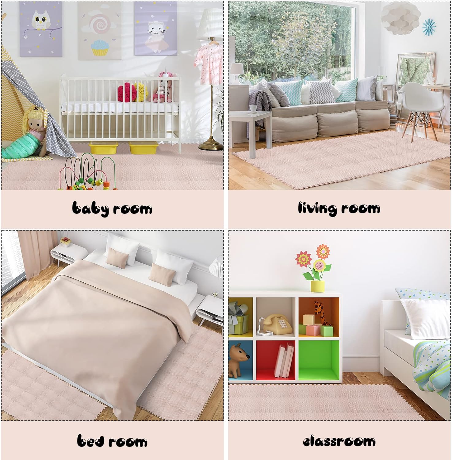 Shihanee 64 tapetes de espuma para bebé, tapetes de juego a granel con bordes entrelazados para niños, bebés, sala de juegos, guardería, gimnasio