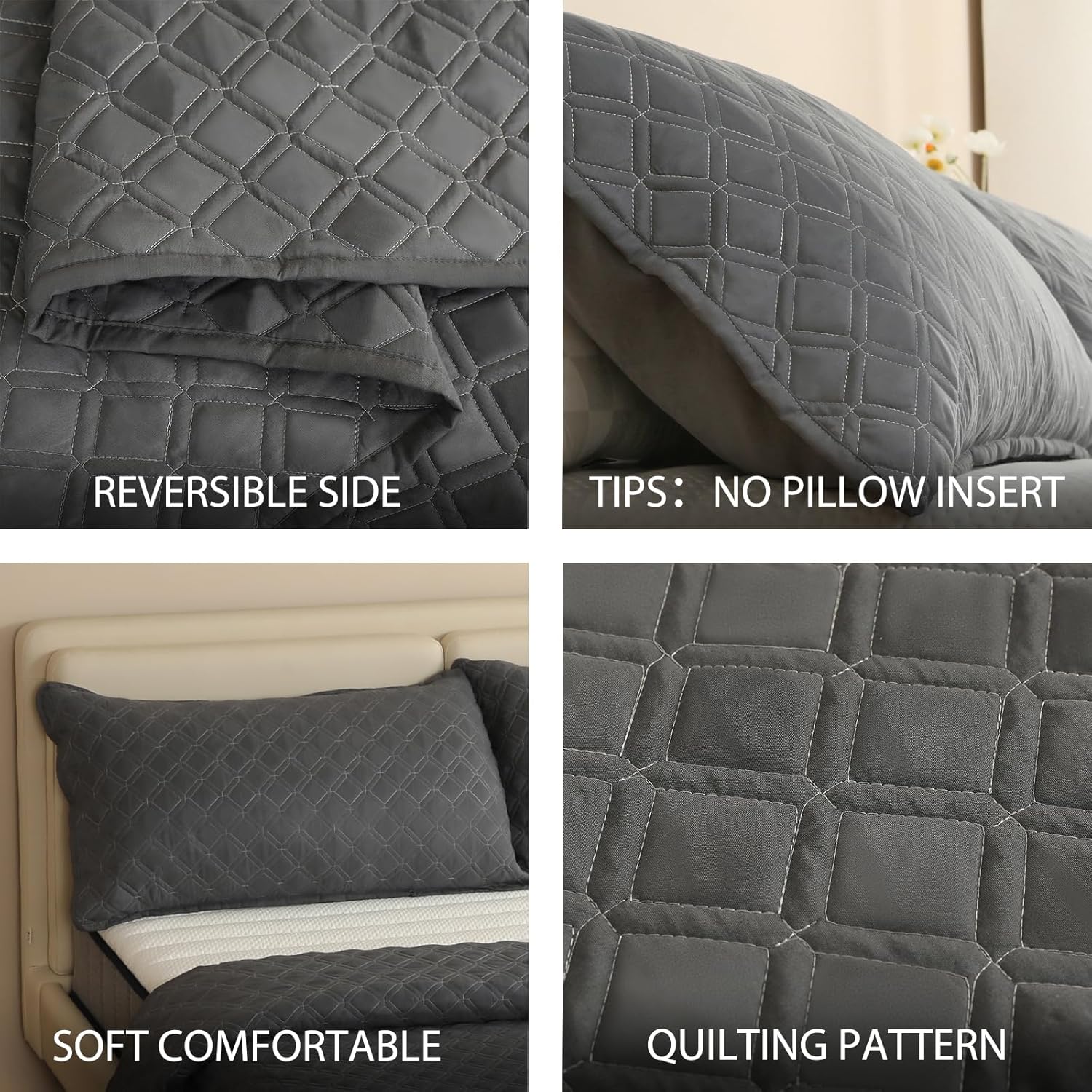 Juego de edredón tamaño King, ropa de cama gris de 3 piezas, lavable a máquina, súper suave, estilo moderno, con 2 fundas de almohada (92 x 106