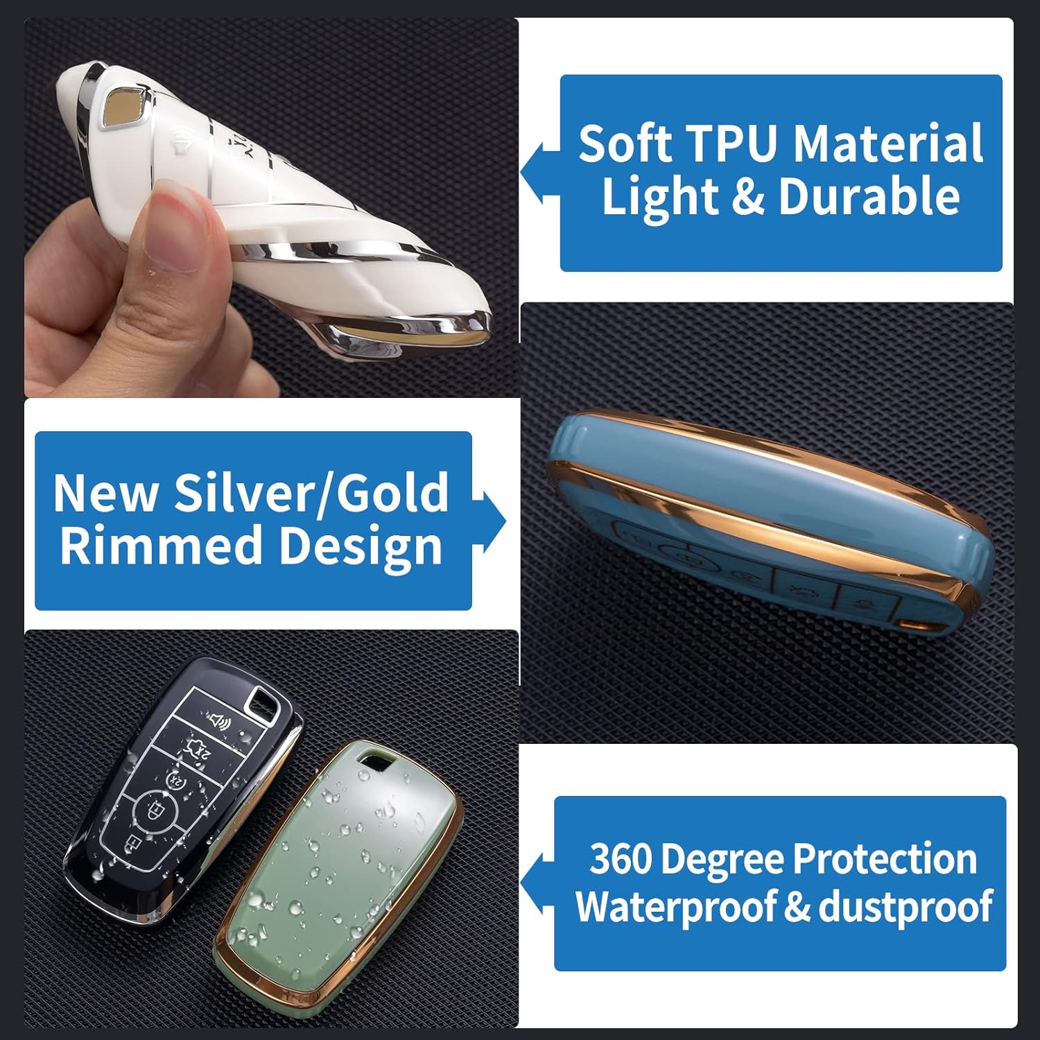 Compatible con funda para llavero Ford con cordón de cuero, funda protectora para llave de automóvil Ford Explorer Fusion Escape F150 F250 F350 F450