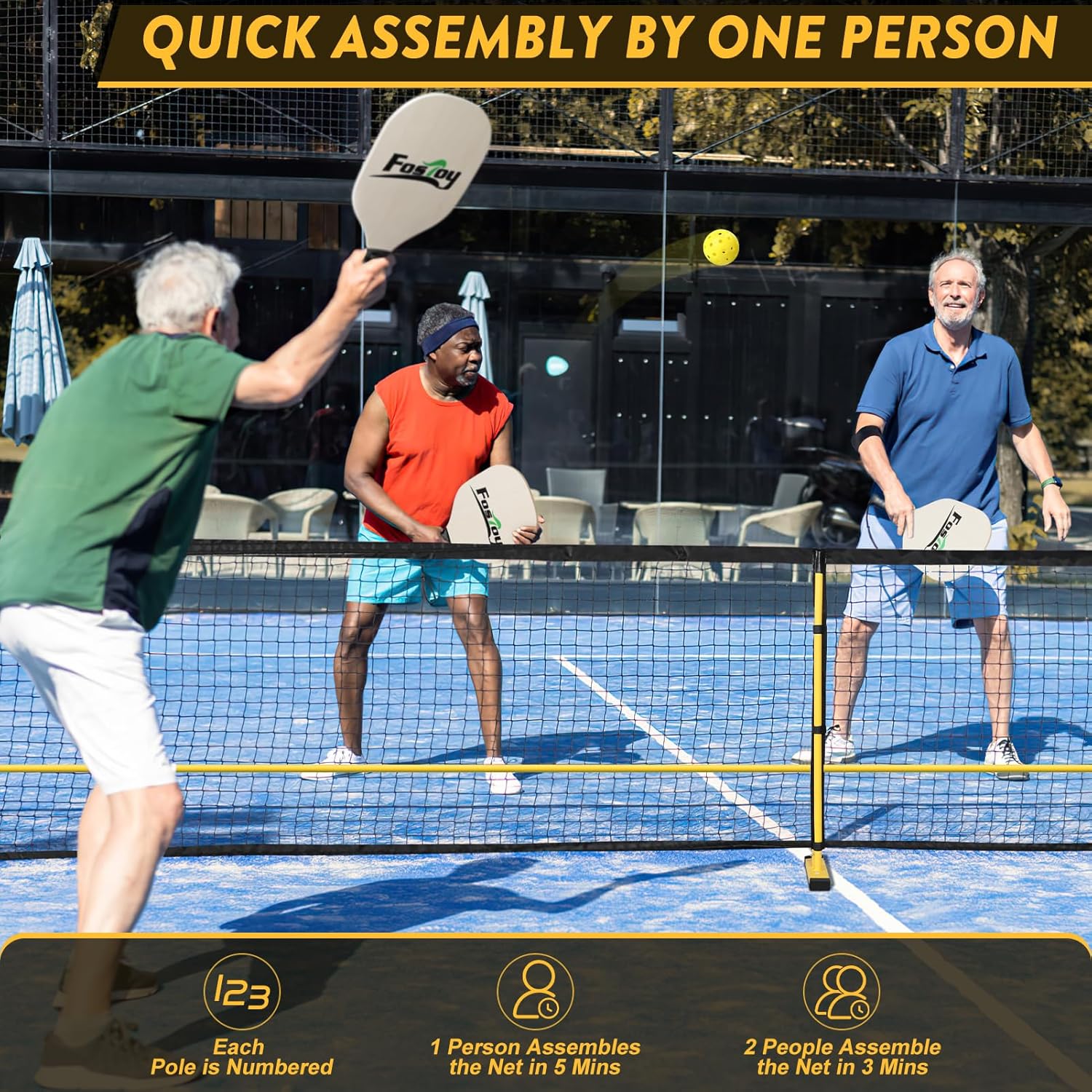 Fostoy Pickleball Net, 22FT Regulation Size Portable Pickleball Net,18-Ply PE Nets Weather Resistant Steady Metal Frame Pickle Ball Net System with