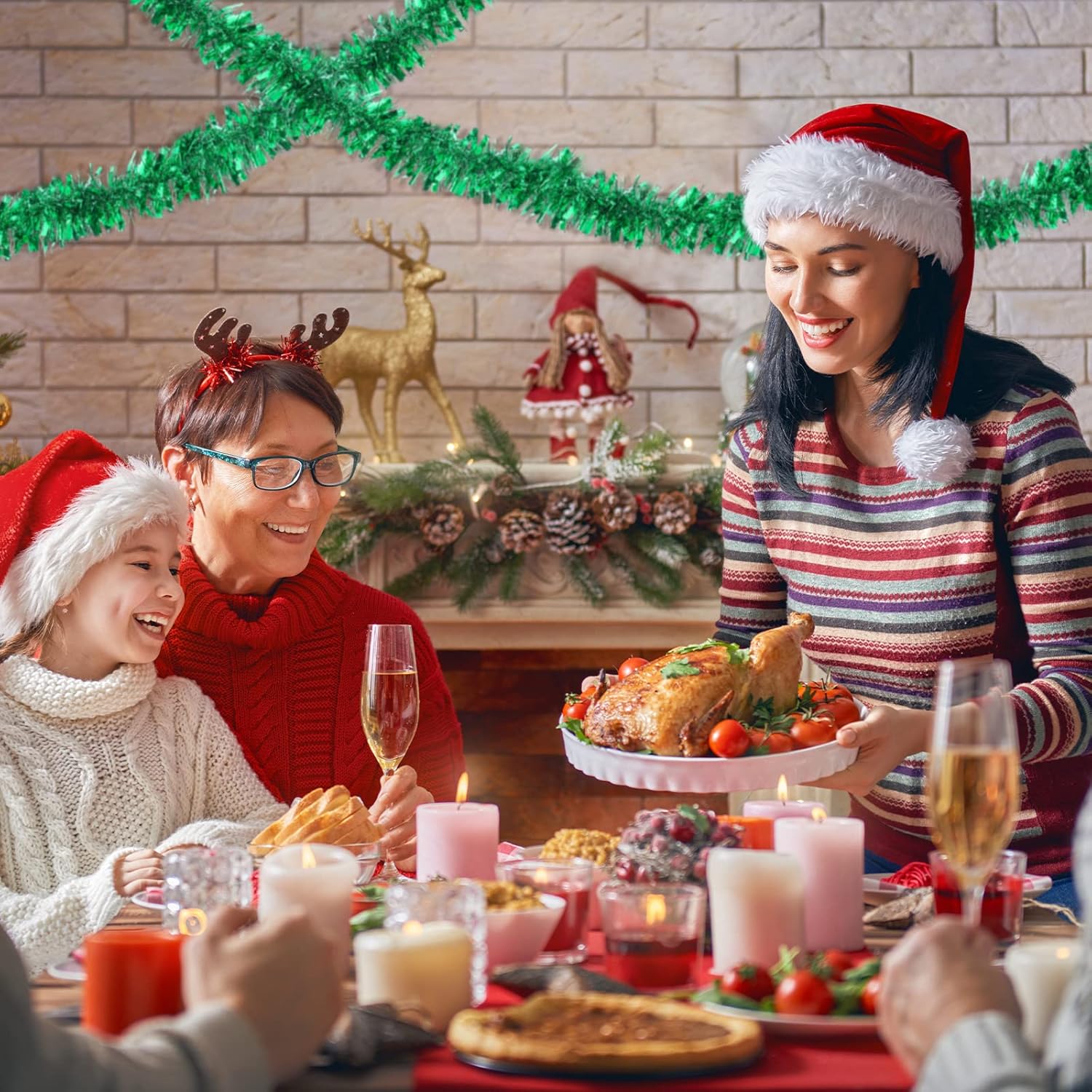 Guirnalda de oropel de Navidad de 59 pies con torsión metálica, guirnalda colgante brillante para árbol de Navidad, suministros de fiesta,
