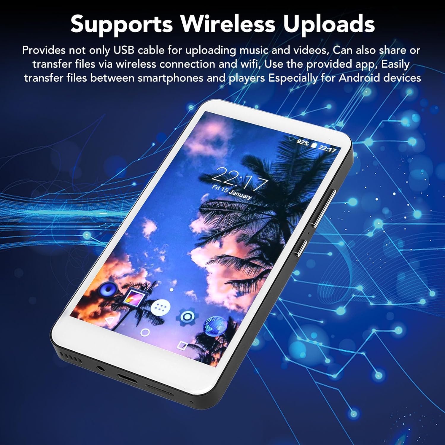 Reproductor de MP4 Pantalla táctil HD de 5 pulgadas HiFi Reducción de ruido Reproductor de música WiFi portátil con cámara para Android (negro)