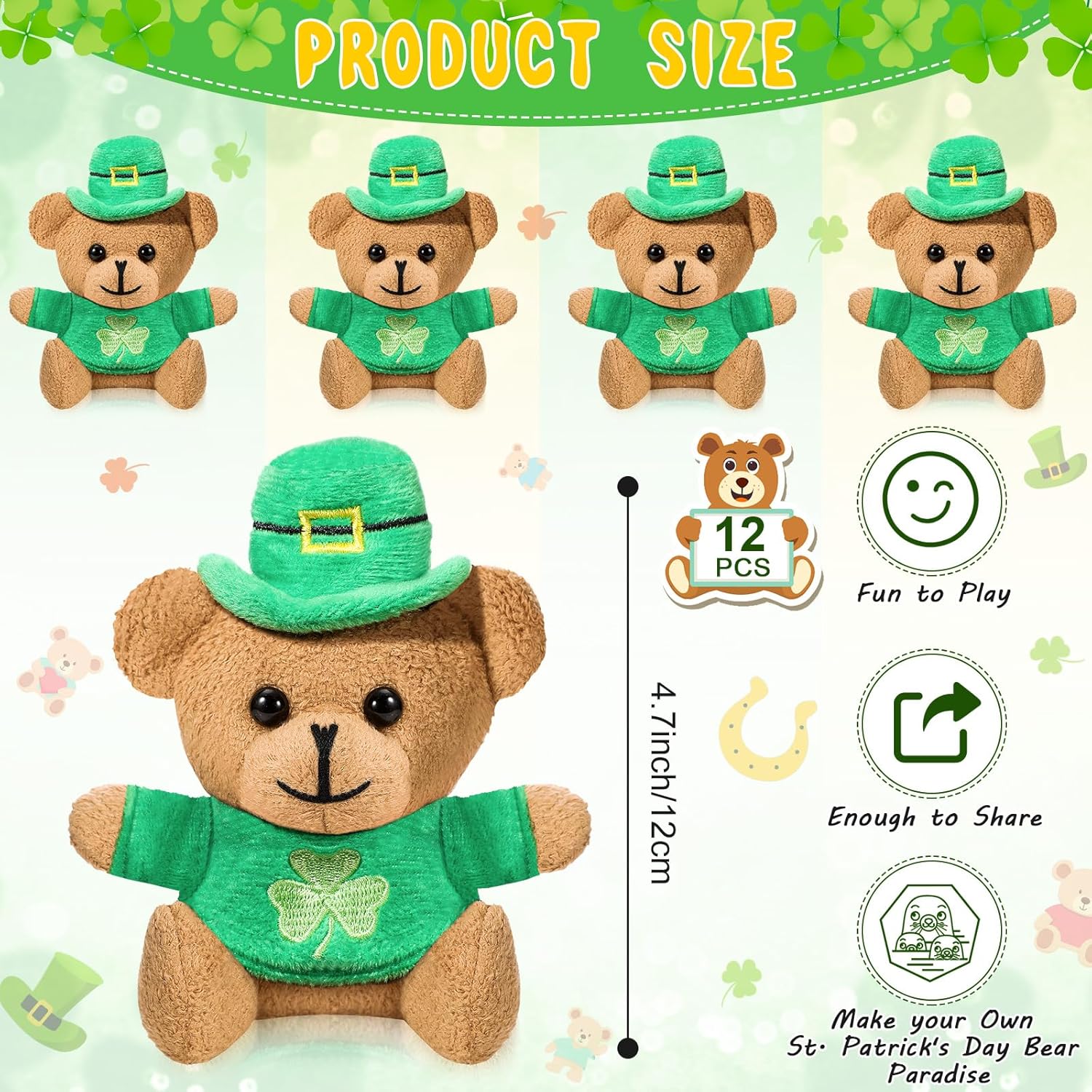 12 piezas de oso de peluche del día de San Patricio, mini oso de peluche, camisa bordada, oso de 4.7 pulgadas, pequeños recuerdos de fiesta para