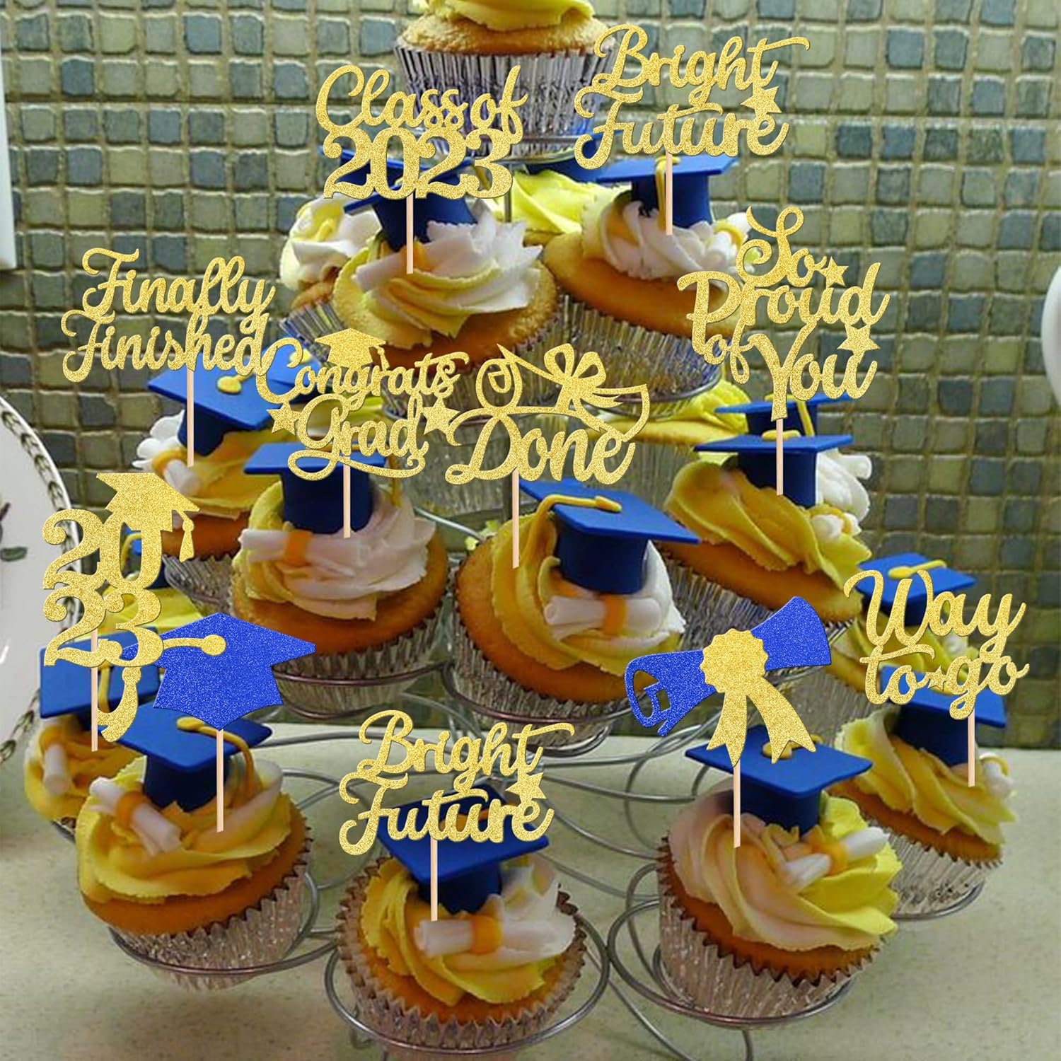 30 piezas de decoración para cupcakes de graduación de clase 2023 con purpurina brillante para el futuro hecho por el diploma So Proud of You
