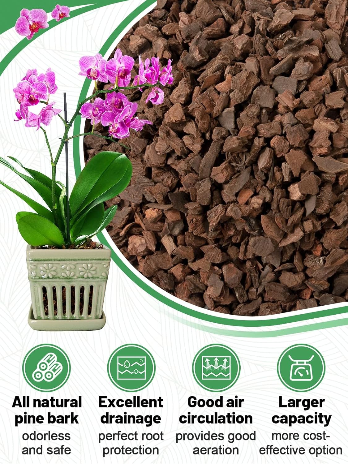 Corteza para macetas de orquídeas, corteza de madera de pino orgánica mediana de Nueva Zelanda secada al sol para orquídeas, mezcla de compost