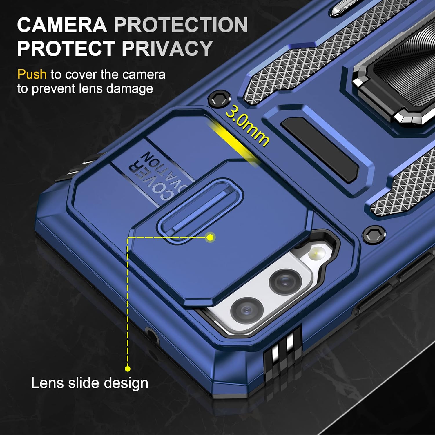 Asuwish Funda de teléfono para Samsung Galaxy A42 5G con protector de pantalla de vidrio templado y cubierta para cámara deslizante, soporte