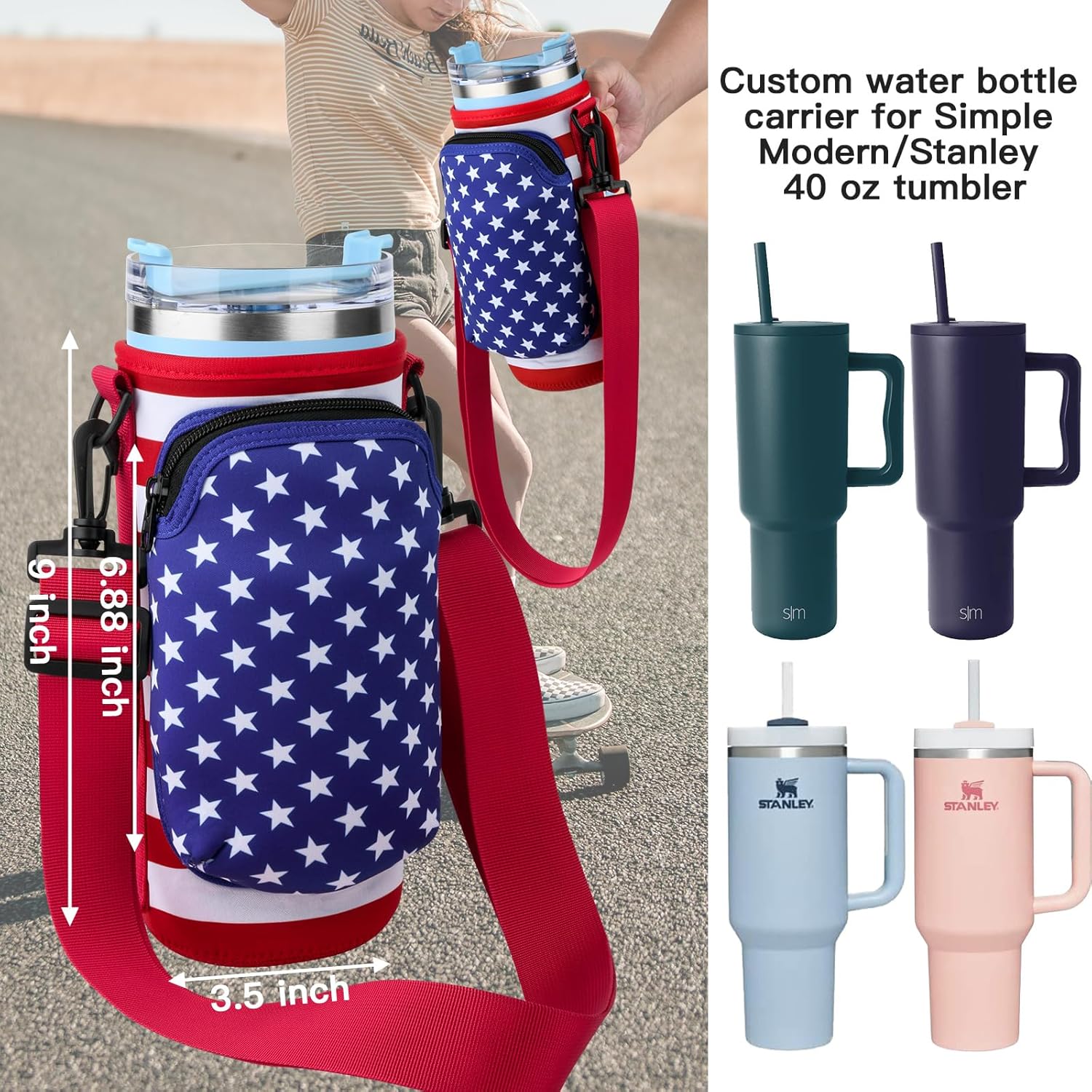 Xxerciz Bolsa de transporte para botella de agua con bolsillo para teléfono Stanley 304064oz vaso con asa, bolsa de nailon para botella de agua con