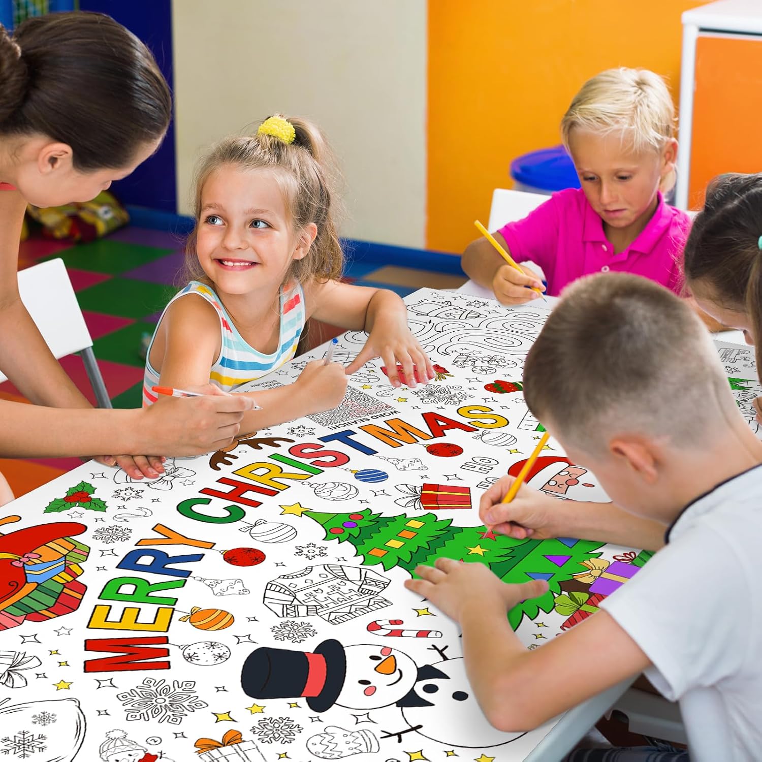 Gatherfun Decoraciones de Navidad  Póster versátil de actividades de 30 x 72 pulgadas, pancarta para colorear para fiestas escolares y eventos