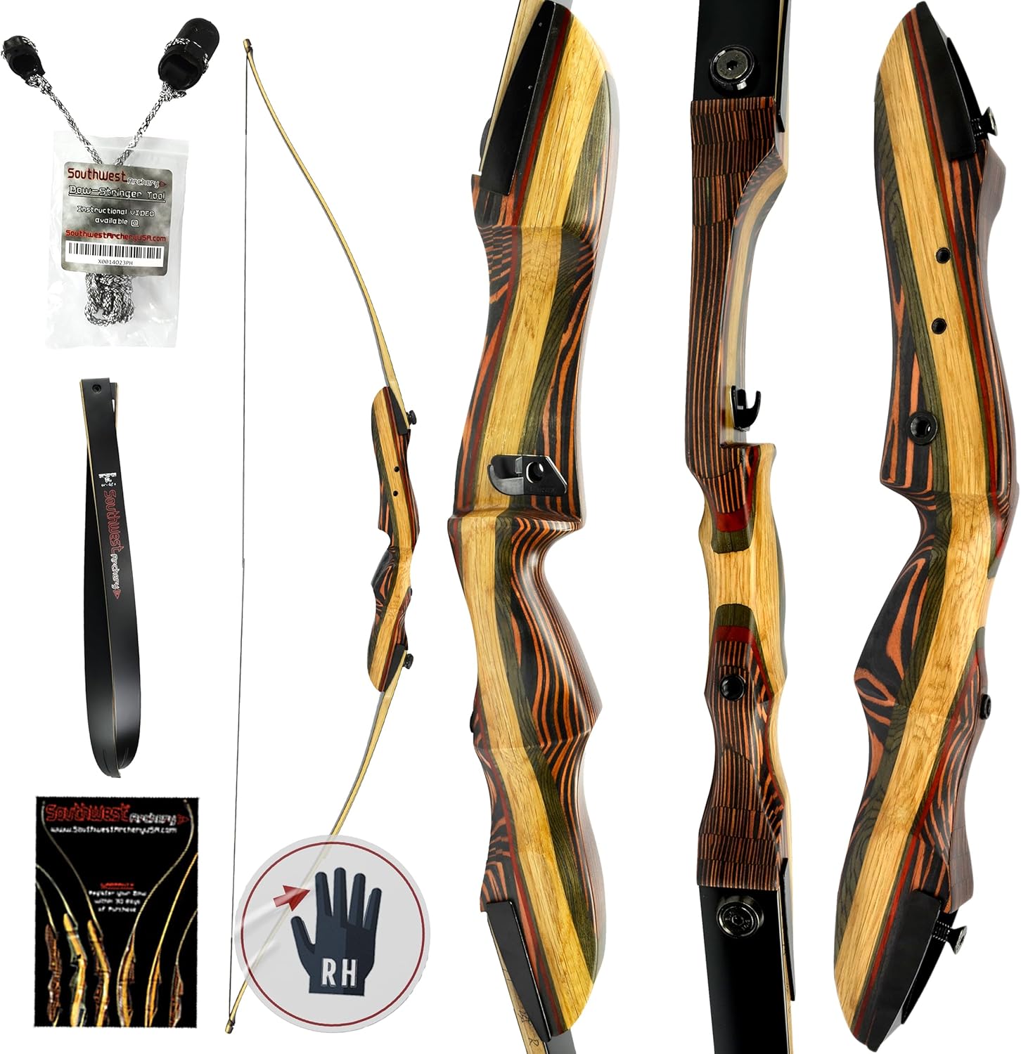 Tigershark Takedown – Arco recurvo  Versiones estándar y PRO  Arco de caza de 62 pulgadas  zurdo y diestro  Pesos de tracción en 16 lb-60 lb