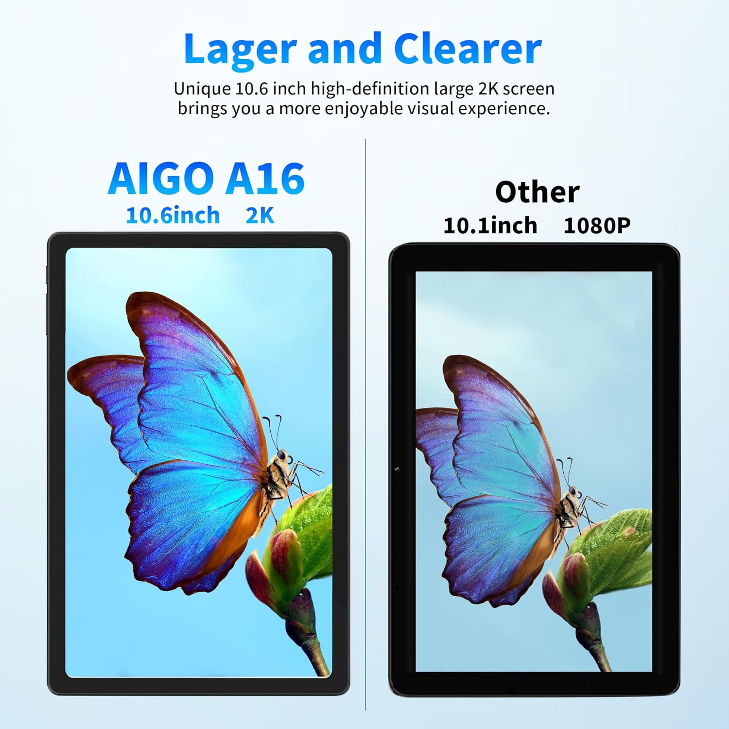 aigo Tablet Android grande de 10.6 pulgadas 2K Tablet 16GB (8+8) + 128GB, tableta Android 13 Octa-Core, batería larga de 6000 mAh, GPS, WiFi dual –