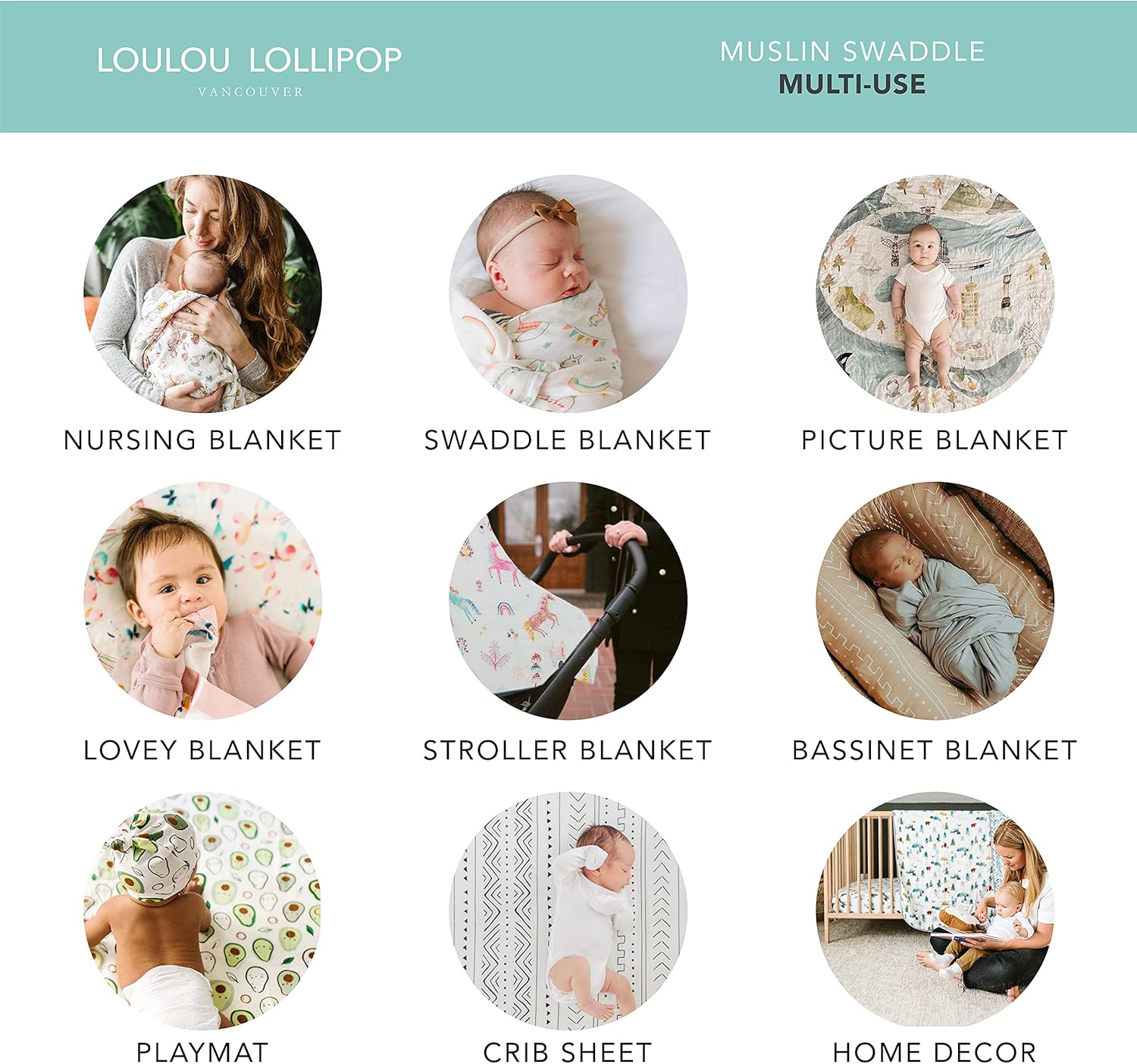 Loulou Lollipop  Manta suave de muselina para bebé, manta de recepción premium, manta envolvente para bebe de 47″ x 47″ para niñas y niños