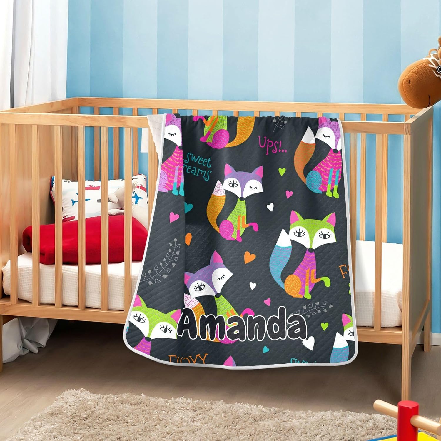 J JOYSAY Manta de bebé personalizada de zorros para niños y niñas, manta personalizada de recepción para cuna, niños y recién nacidos