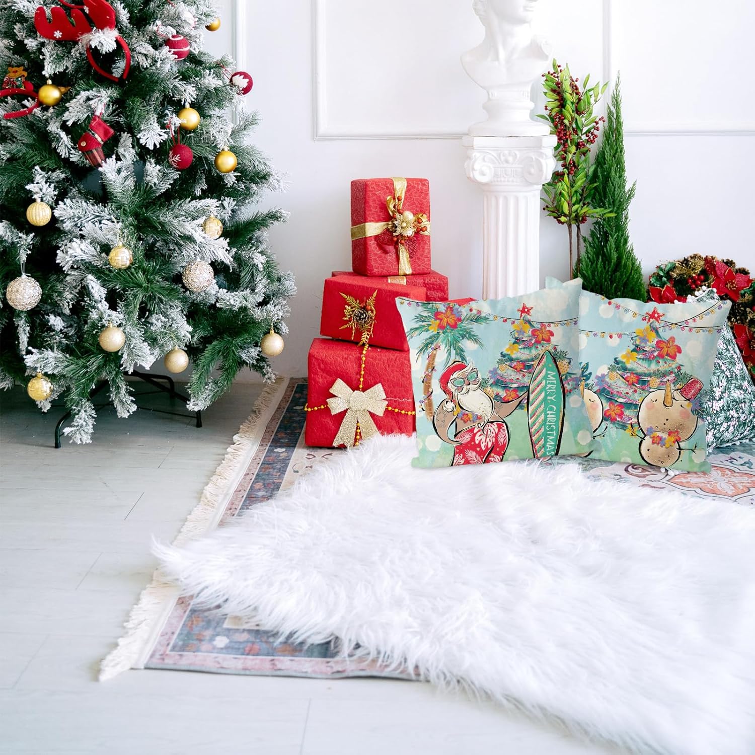 GAGEC Juego de 2 fundas de almohada navideñas de 18 x 18 pulgadas, fundas de almohada de Papá Noel costero, muñeco de nieve, fundas de almohada de