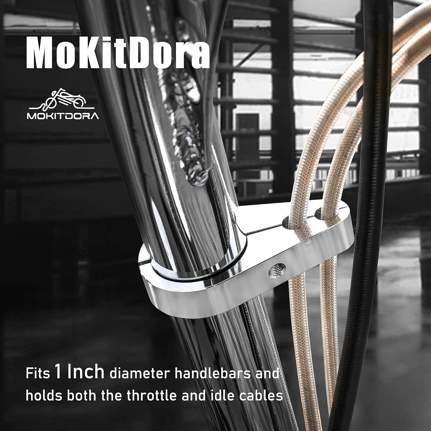 MokitDora 1″ Manillar o Marco Doble Agujero Acelerador Embrague Cable Freno Línea Abrazadera Universal para Harley, Cromo