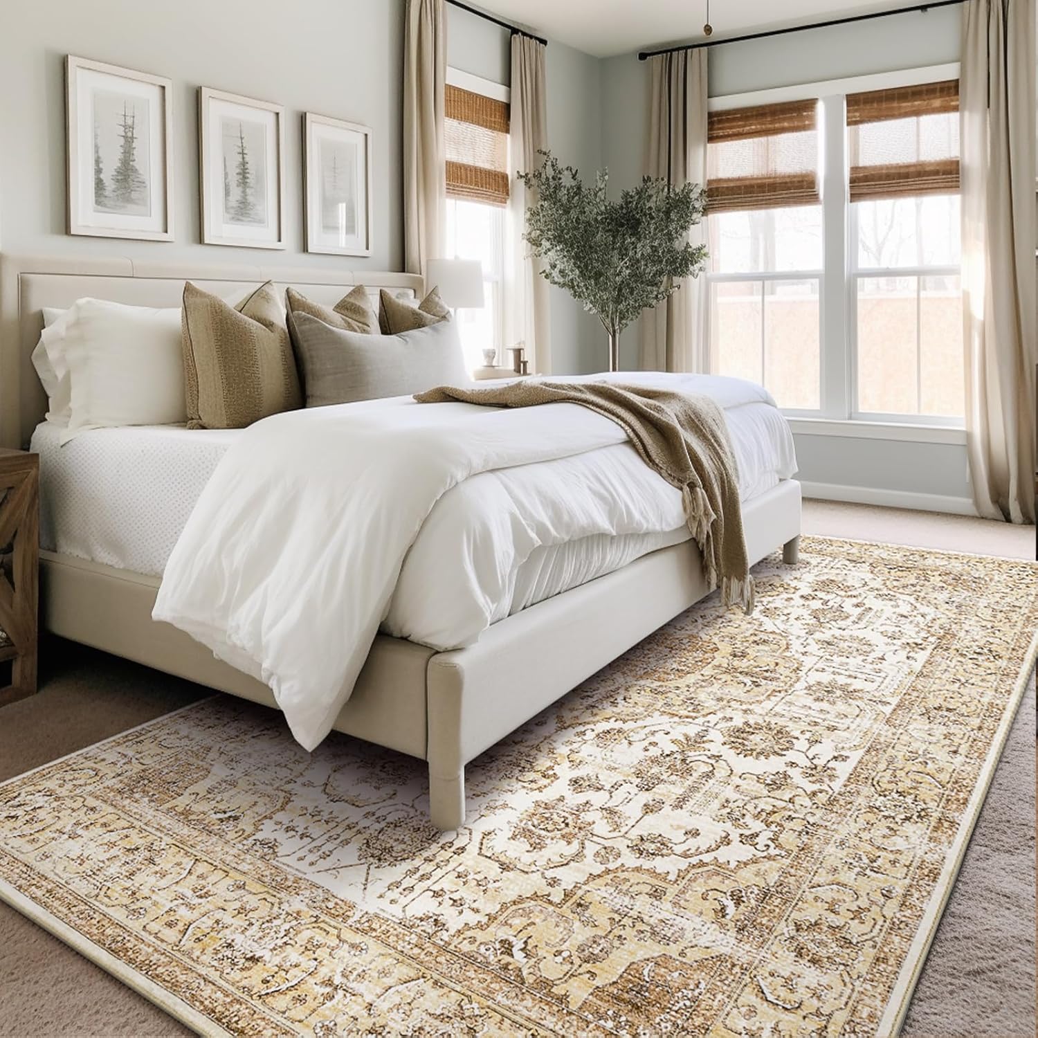 Roxstand Alfombras lavables de 5 x 7 pies para sala de estar, resistente a las manchas, para dormitorio, cocina, con parte trasera antideslizante,
