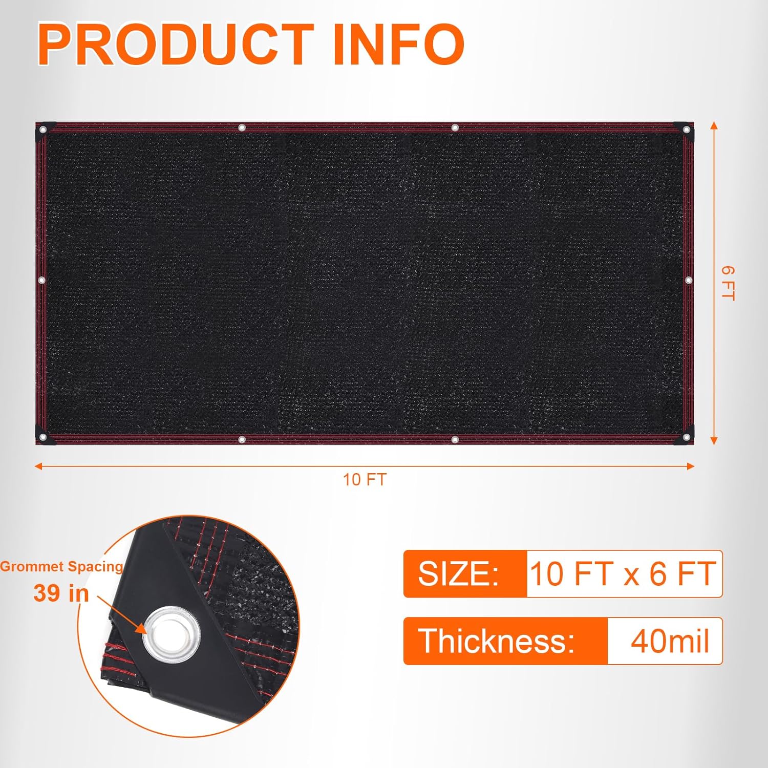 Tela de sombra para exteriores, 10 x 6 pies, para patio, jardín, planta con ojales, 90% protector solar, cubierta de malla para porche, invernadero,