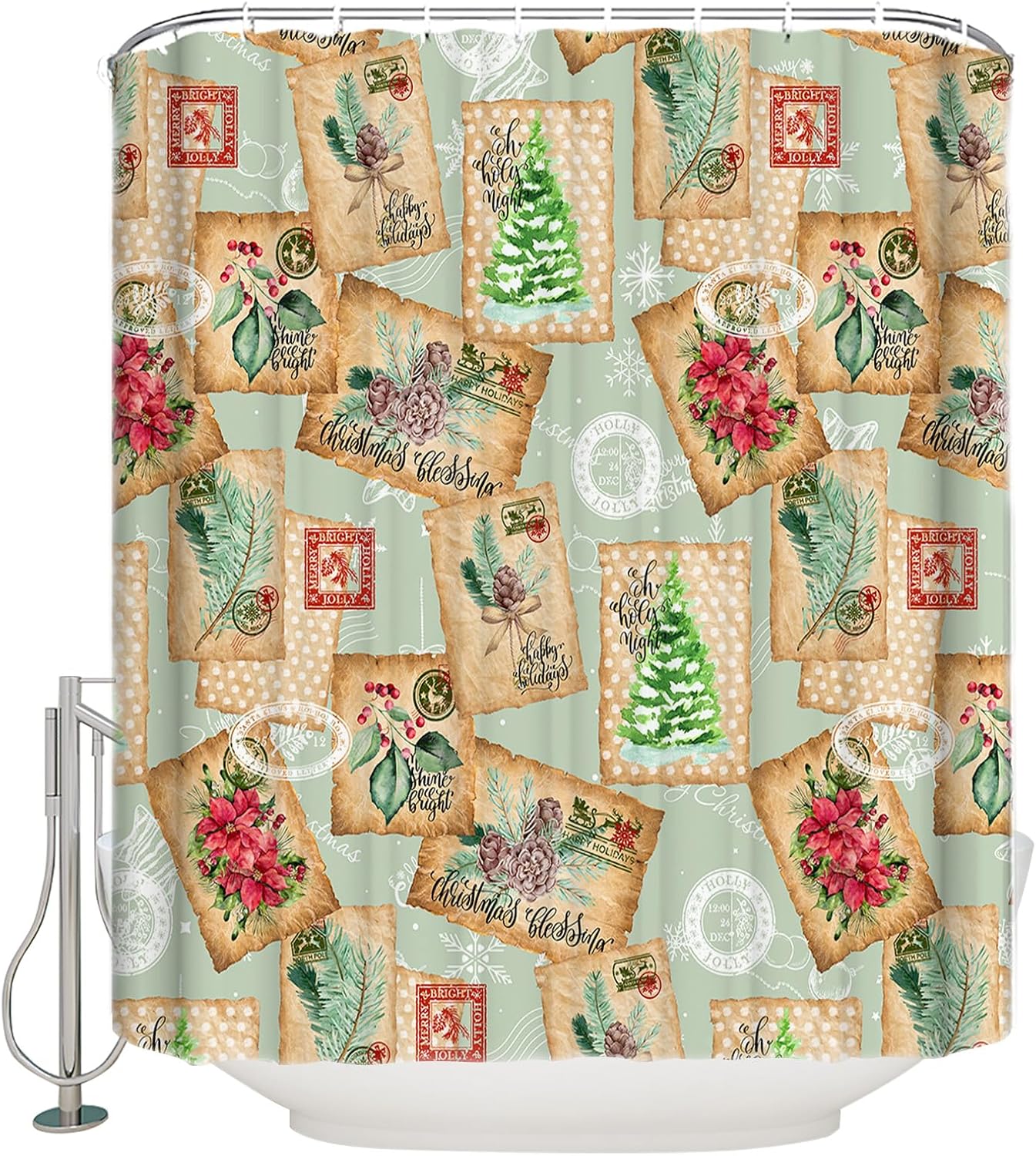 Cortina de ducha de Navidad, impermeable, lavable, bohemio, divertido, lindo juego de cortinas de ducha para baño, bañeras, juego de cortinas de