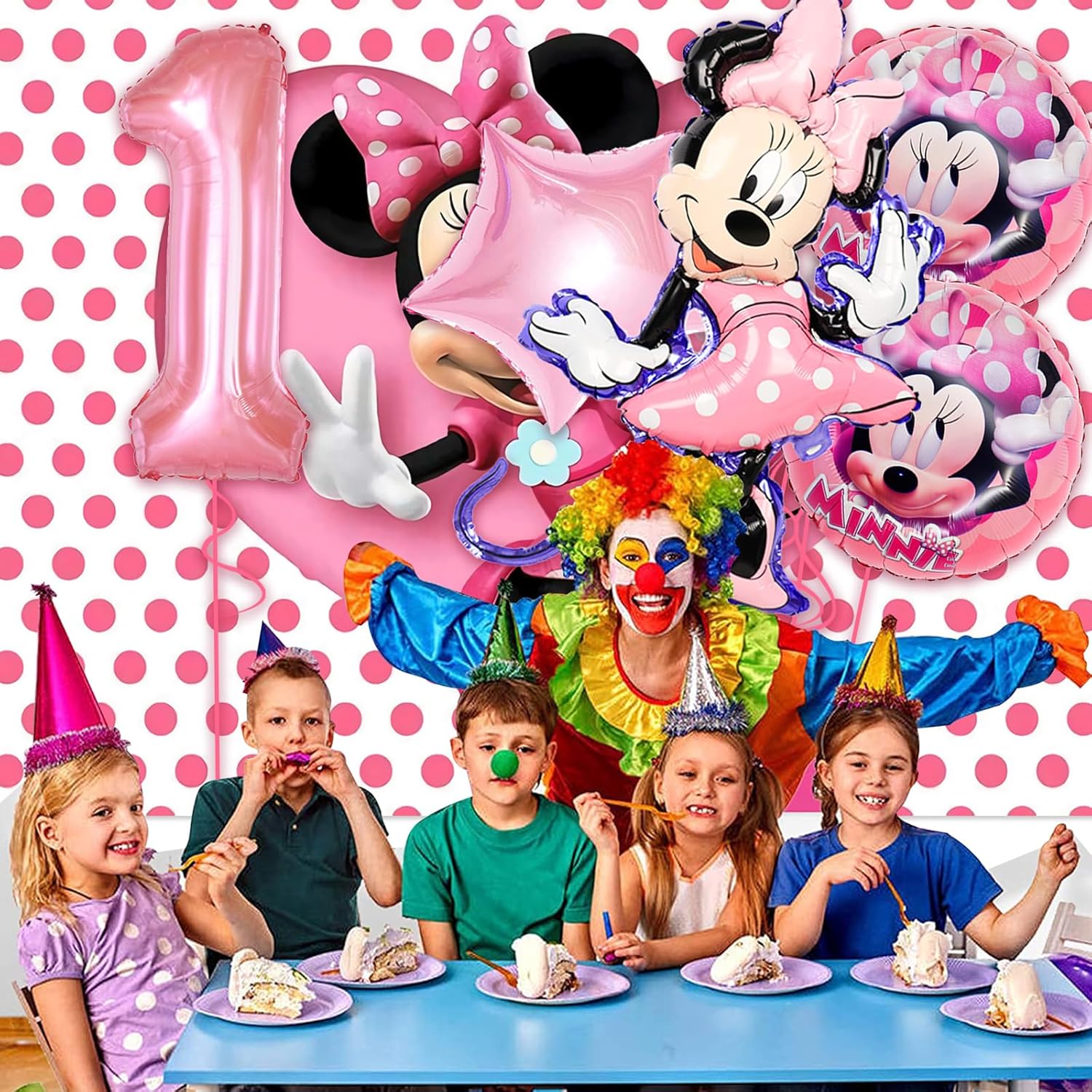 Suministros de globos de fiesta temática de Minnie, 5 globos de Minnie para fiesta de primer cumpleaños, fiesta de cumpleaños, decoración de fiesta