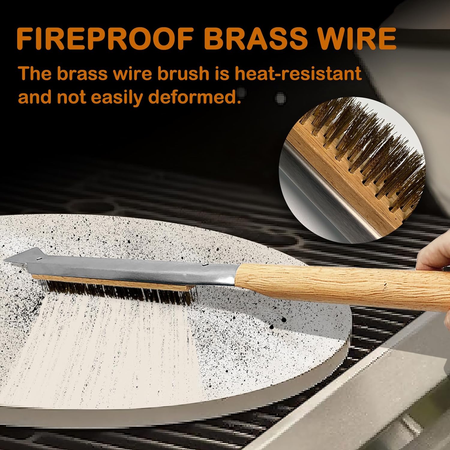 Pizza Oven Brush, 22 Pizza Stone Cleaning Brush – Brass Wire Pizza Brush with Wooden Handle and Stainless Steel Scraper, Pizza Oven Accessories for