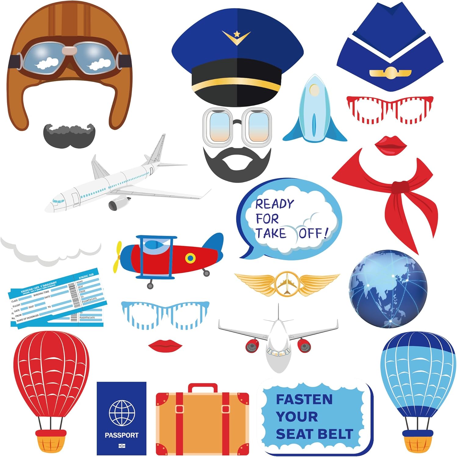 CC HOME 25 patrones de aviador, accesorios para cabina de fotos, capitán de vuelo de avión, patrón de globo aerostático, decoraciones de fiesta para