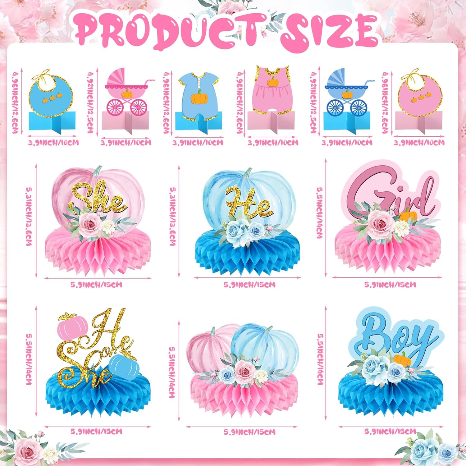 12 piezas de decoración de fiesta de baby shower, centros de mesa para niños o niñas para mesa de revelación de género, centros de mesa de nido de