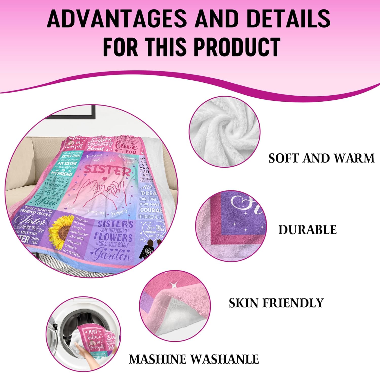 Mantas de regalo para hermanas, regalos para hermana de hermana, ideas de regalos de cumpleaños para hermana, regalo para hermana mayor, regalos de