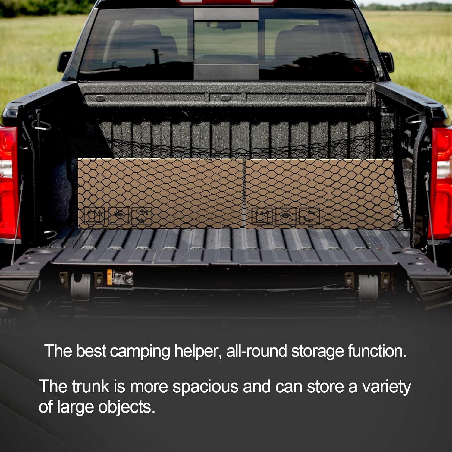 Red de carga para cama de camioneta, organizador de red de malla elástica con 4 ganchos, compatible con Ford F150, GMC, organizador de carga de
