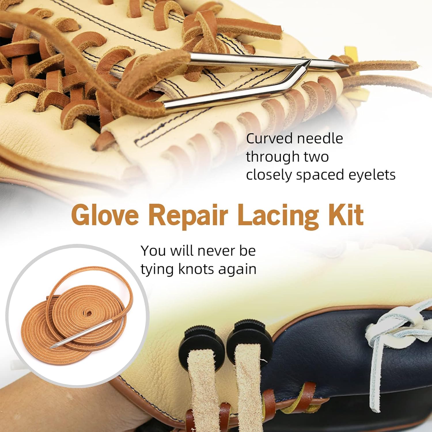Kit de reparación de guantes de béisbol, kit de reparación de guantes de béisbol, kit de encaje para guantes de sóftbol y béisbol, aguja de cordón