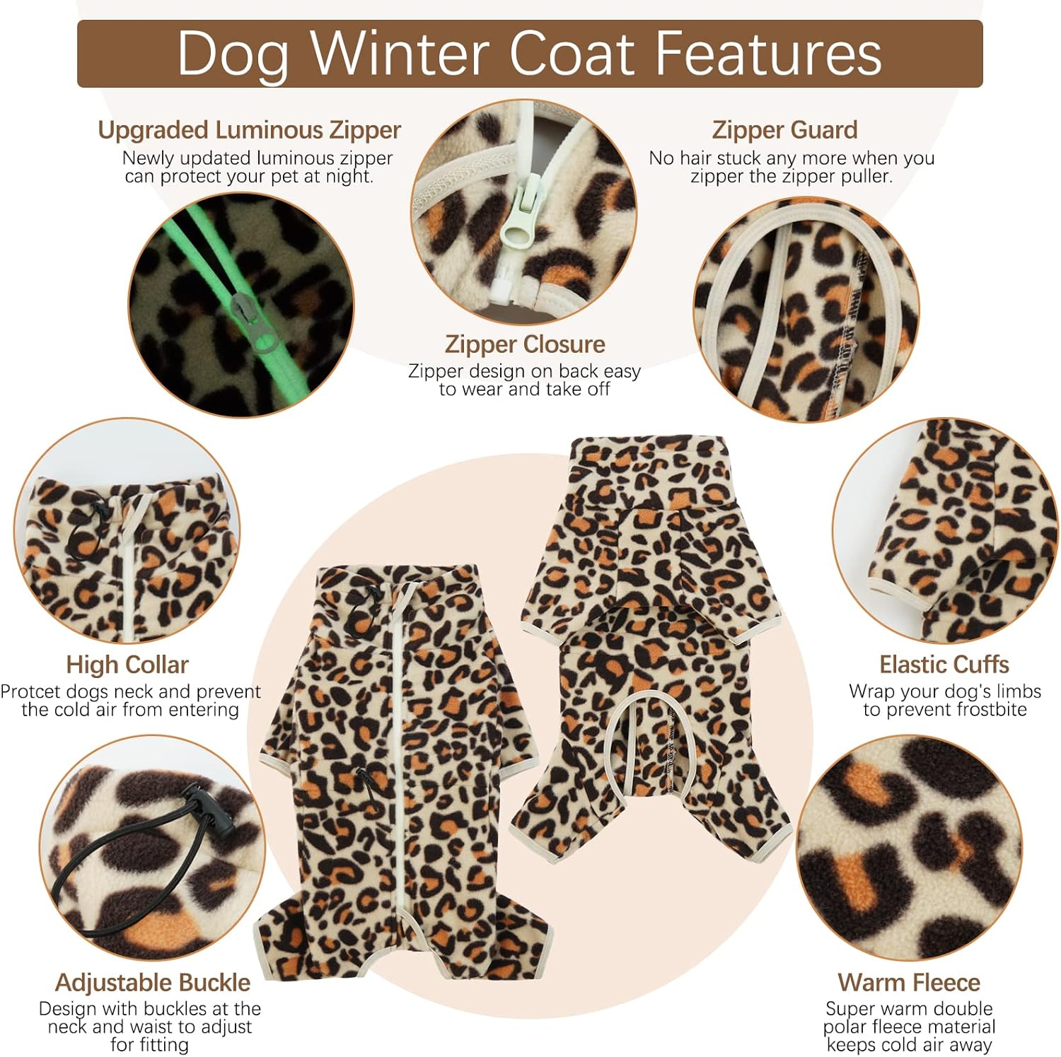 ROZKITCH Abrigo de invierno para perro, pijama de forro polar suave, chaleco resistente al viento para clima frío cálido con cremallera reflectante,