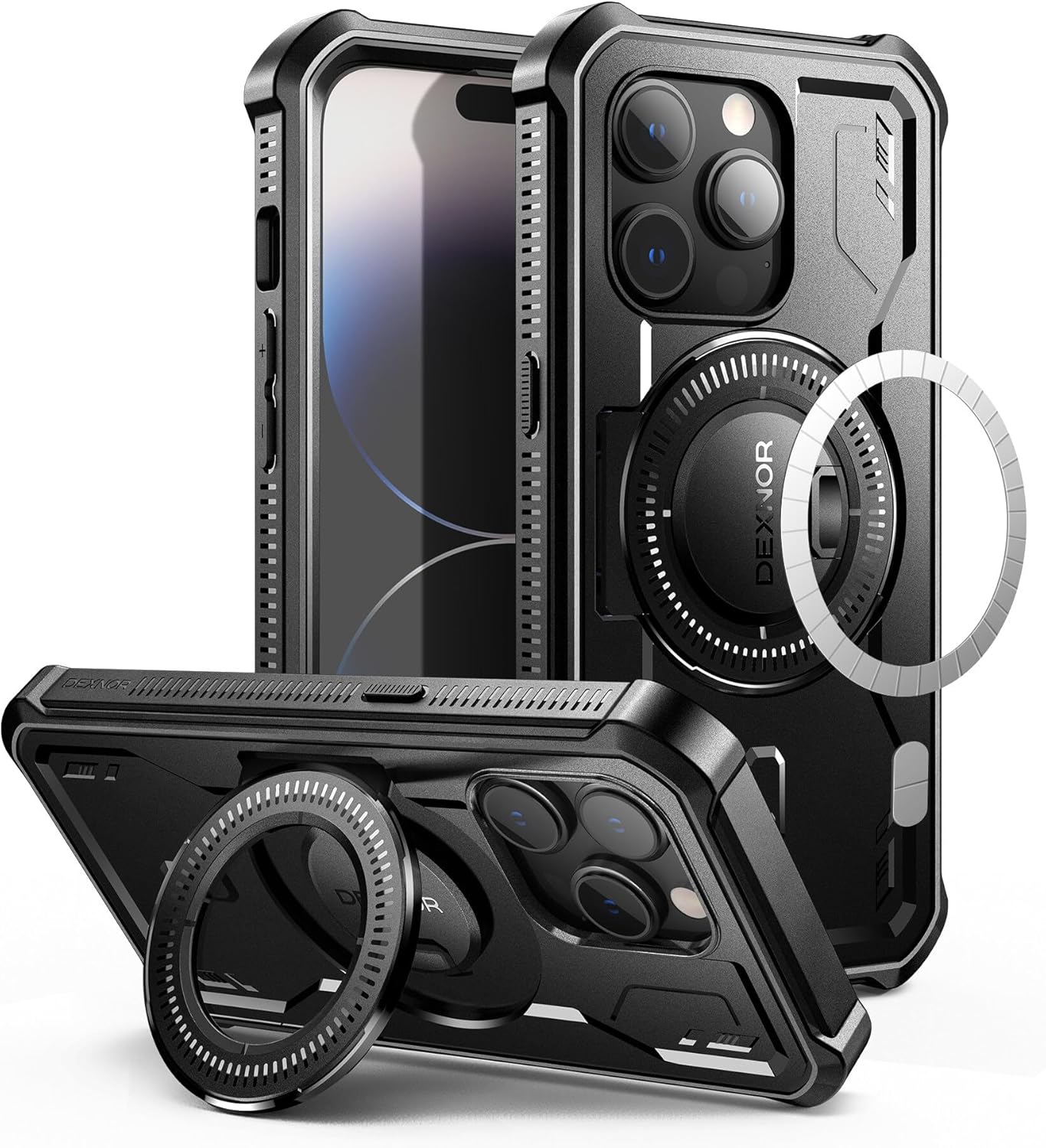 Dexnor Funda magnética para iPhone 14 Pro, compatible con MagSafe, protector de pantalla y soporte integrados cuerpo completo, a prueba de golpes,