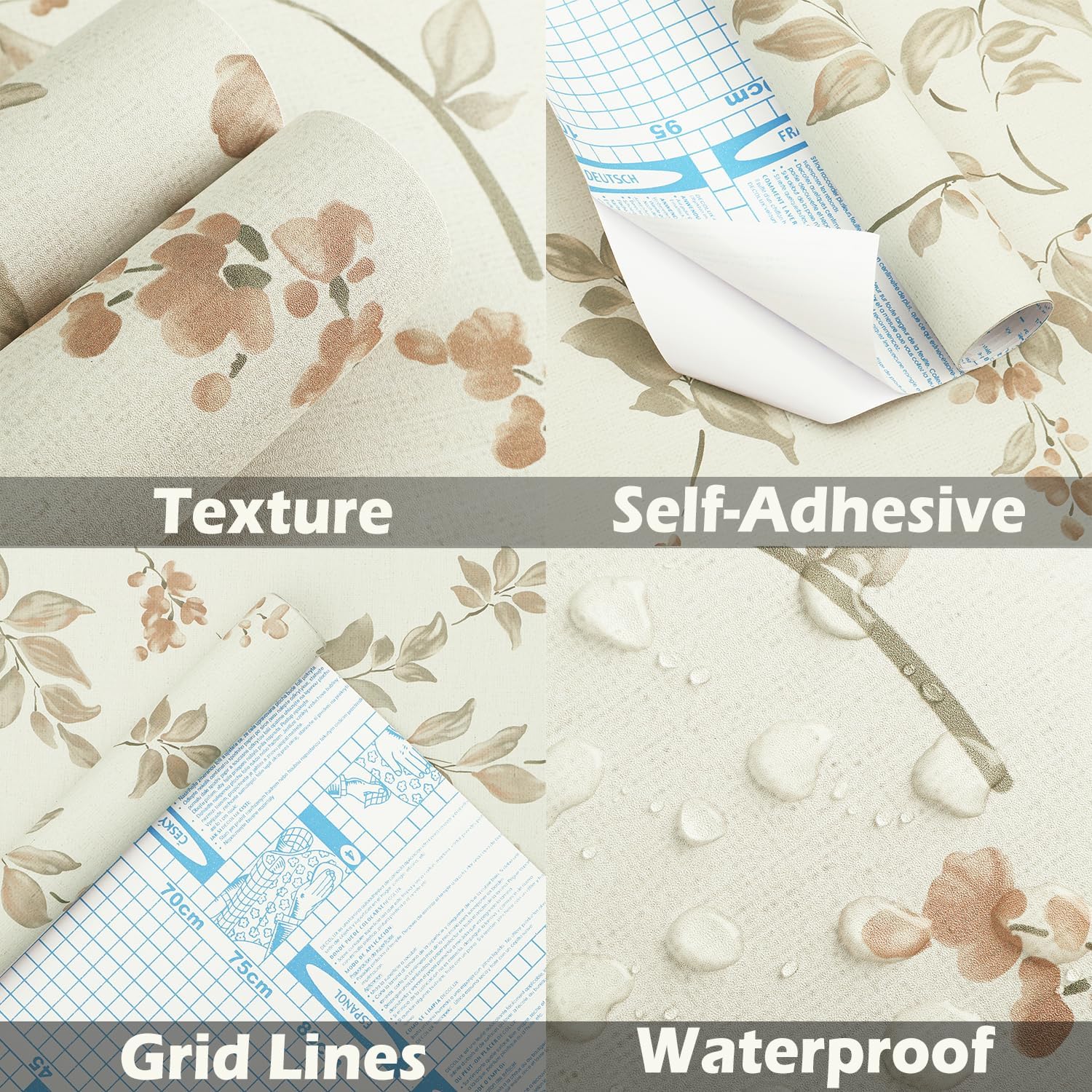 Vinjiasin Papel tapiz autoadhesivo de 16.1 x 197 pulgadas, papel de contacto removible con hojas de flores vintage, papel de pared para muebles de