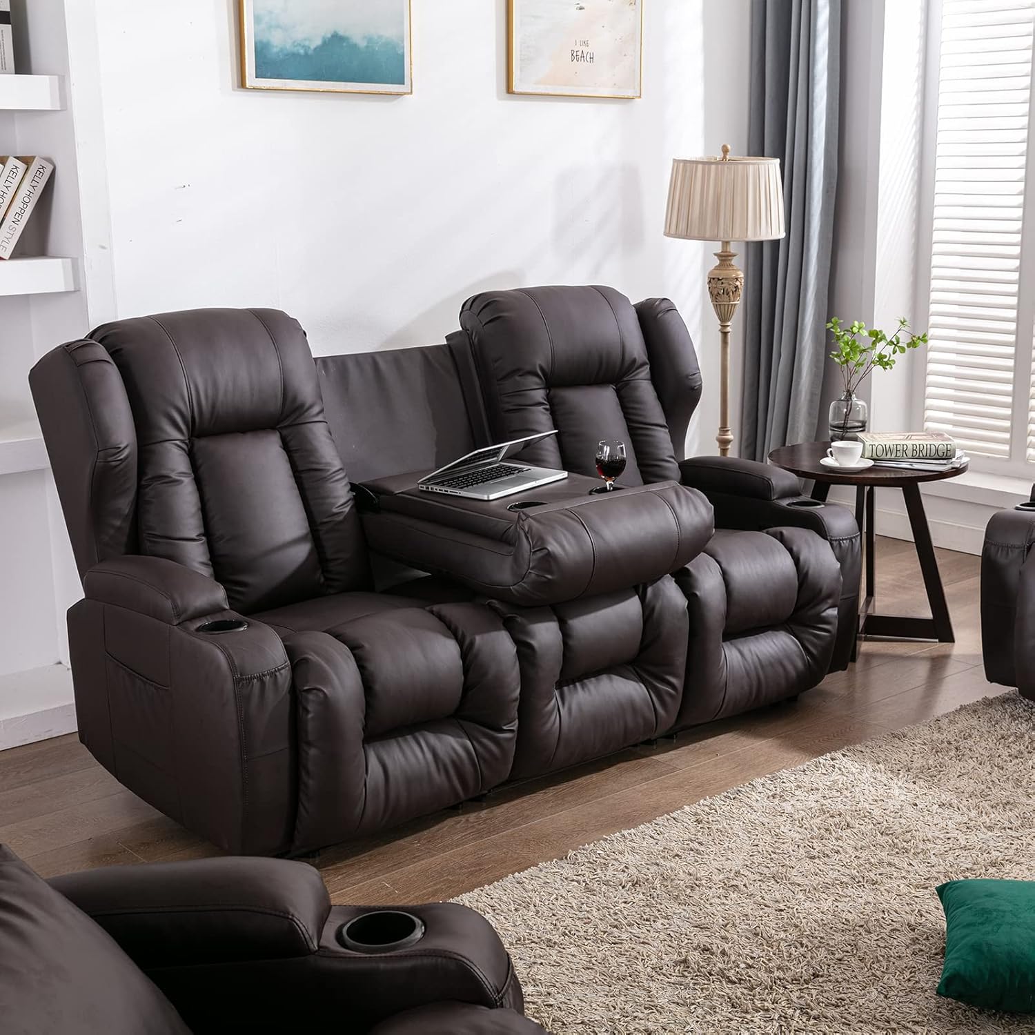 SAMERY Sofá reclinable de 76.7 pulgadas, sofá biplaza reclinable doble con consola, asiento reclinable manual de cine en casa, juego de sofá de 23