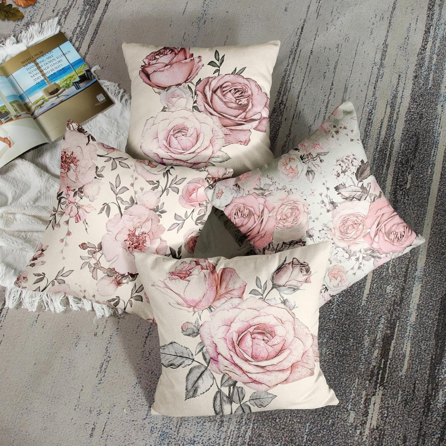 Juego de 4 fundas de almohada decorativas para decoración del hogar, 18 x 18 pulgadas, fundas de almohada decorativas para sofá y exteriores