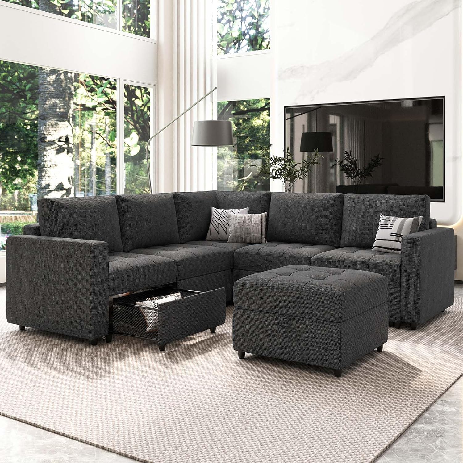 Belffin Sofá lateral de tela sin brazos, moderno módulo de asiento individual para sofá modular extraíble, sofá seccional, gris oscuro