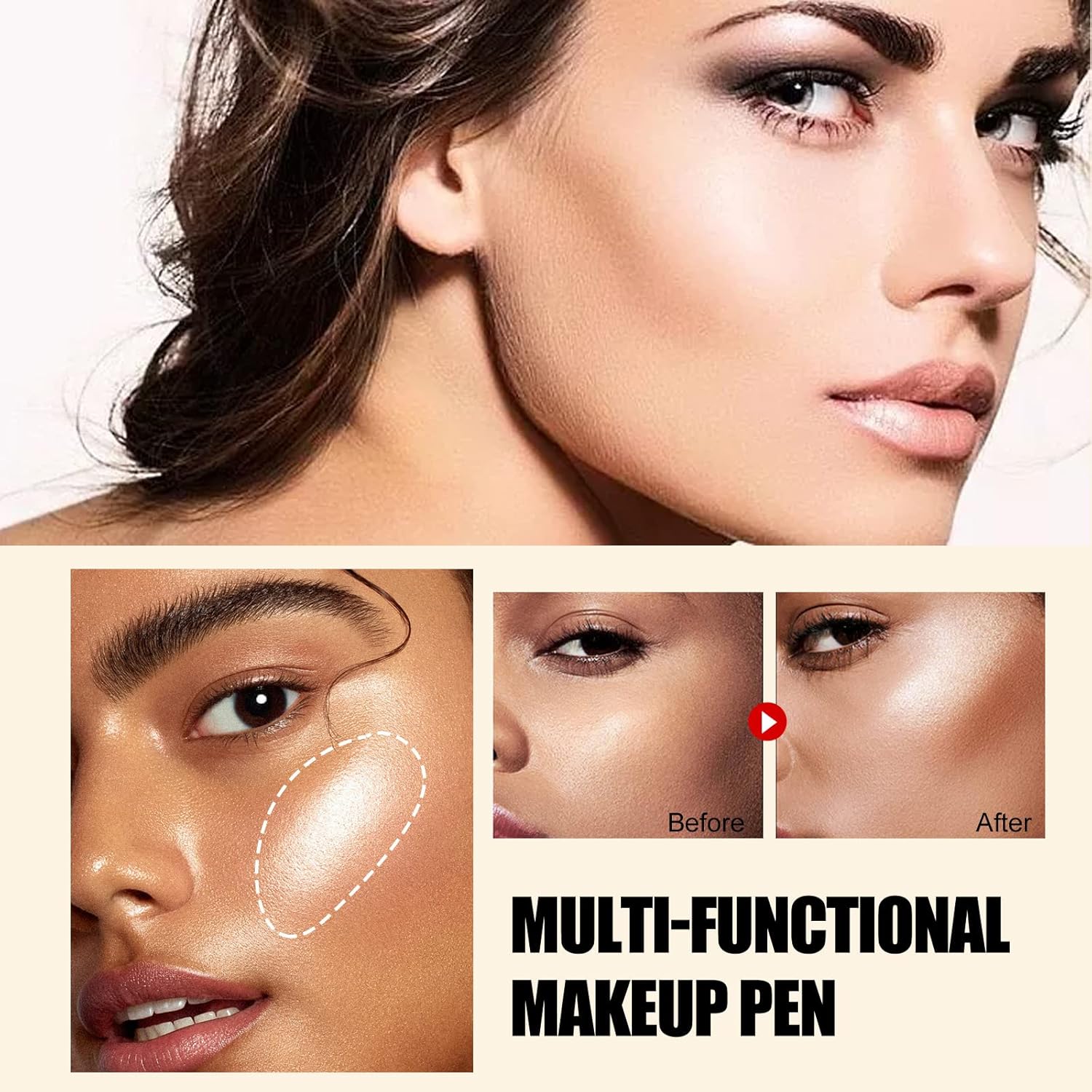 Barra de belleza de contorno, corrector facial líquido, iluminador de contorno con aplicador de cojín, acabado mate natural suave de larga duración,