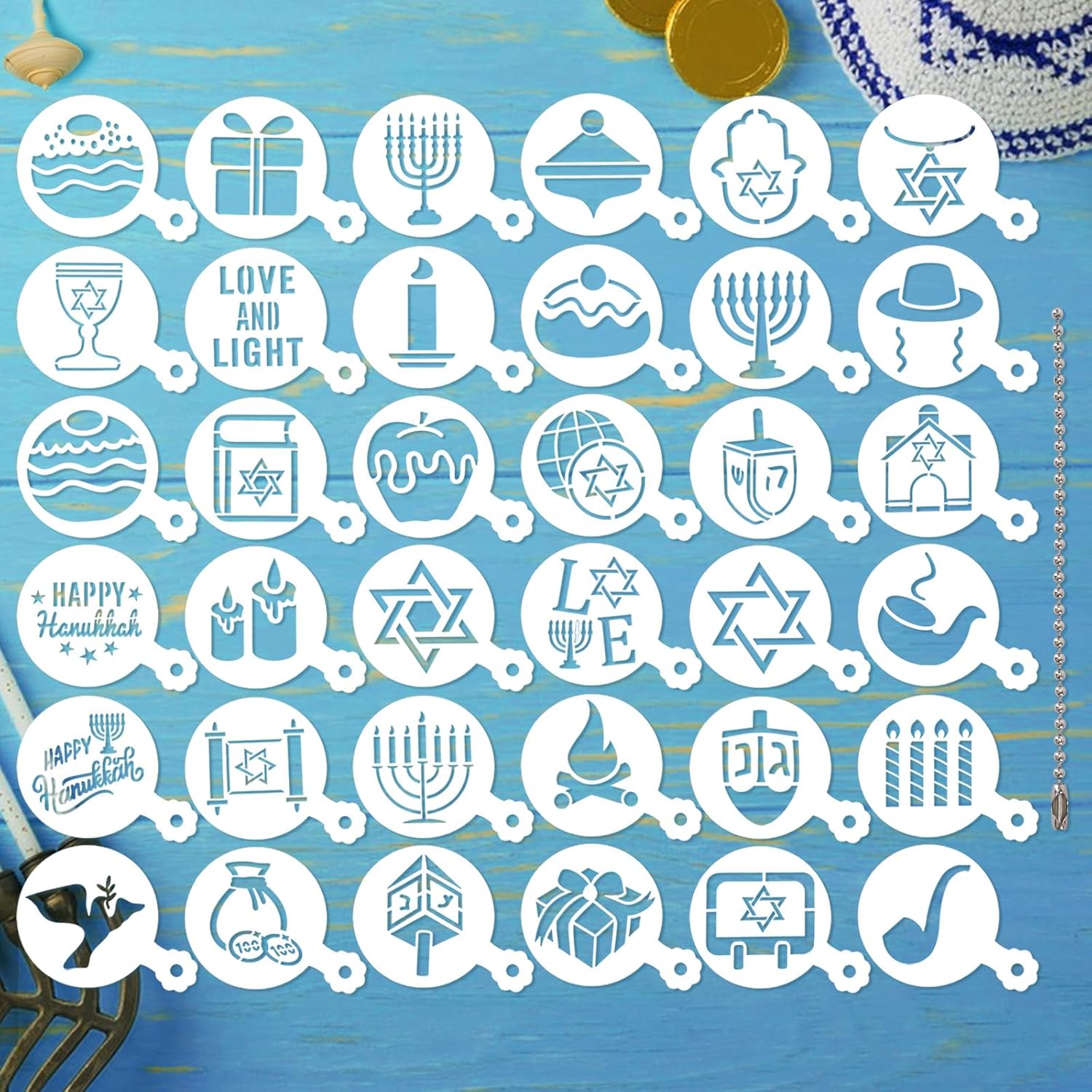 JULBEAR 36 plantillas reutilizables para galletas de Hanukkah, menorá Dreidel para galletas, café, bricolaje, Hanukkah, vacaciones, hornear,