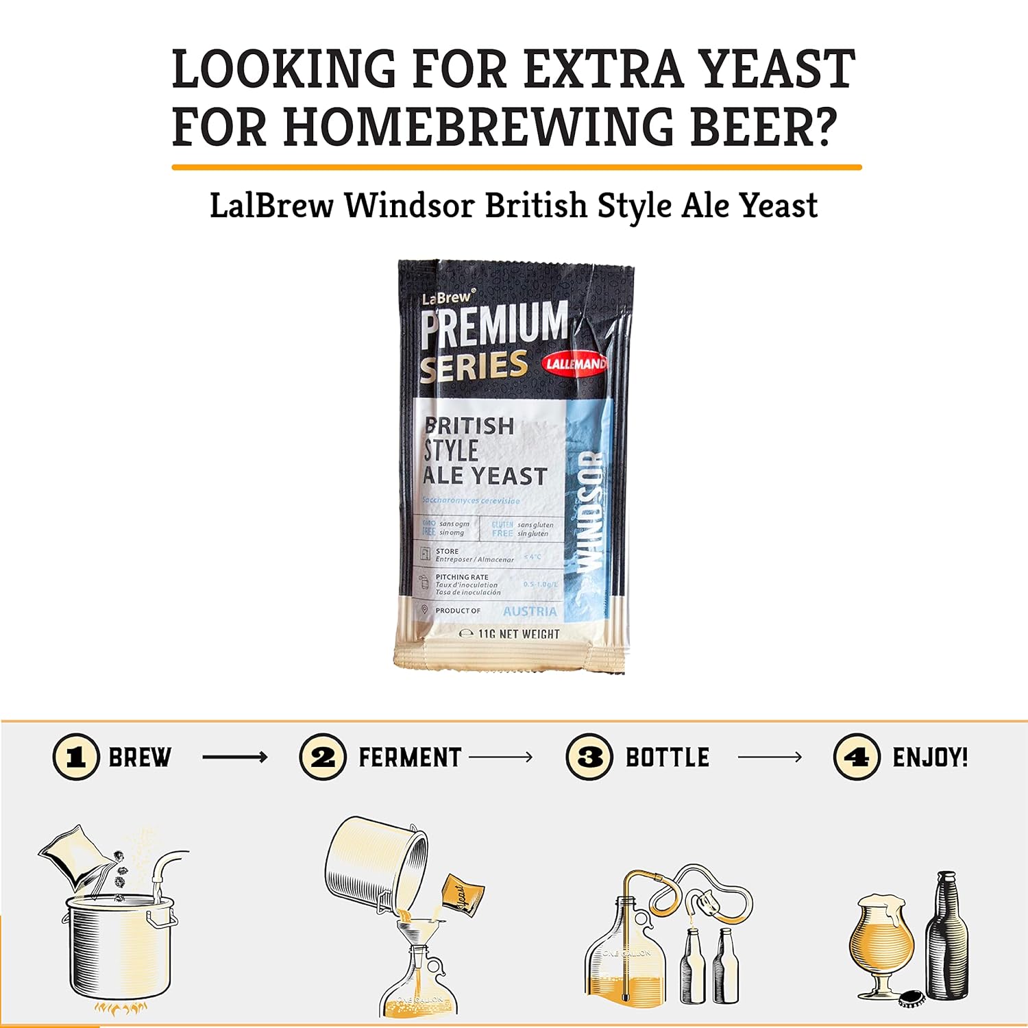 Craft A Brew – LalBrew Windsor – Levadura de Ale estilo británico – Para lagers artesanales – Ingredientes para elaboración casera – Suministros
