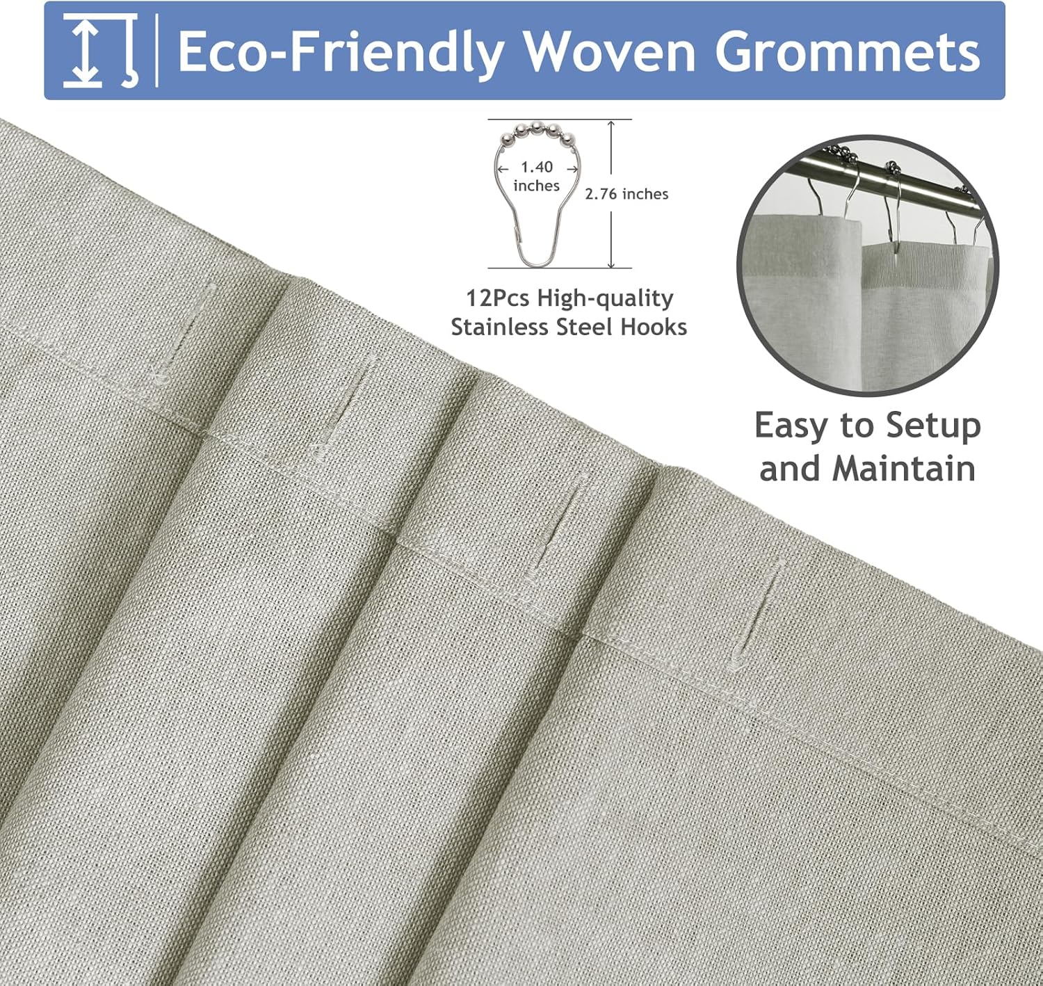 Juego de cortinas de ducha de baño, cortinas de ducha a rayas azules y grises para baño, impermeable, lavable a máquina, tamaño de 72 x 72 pulgadas,