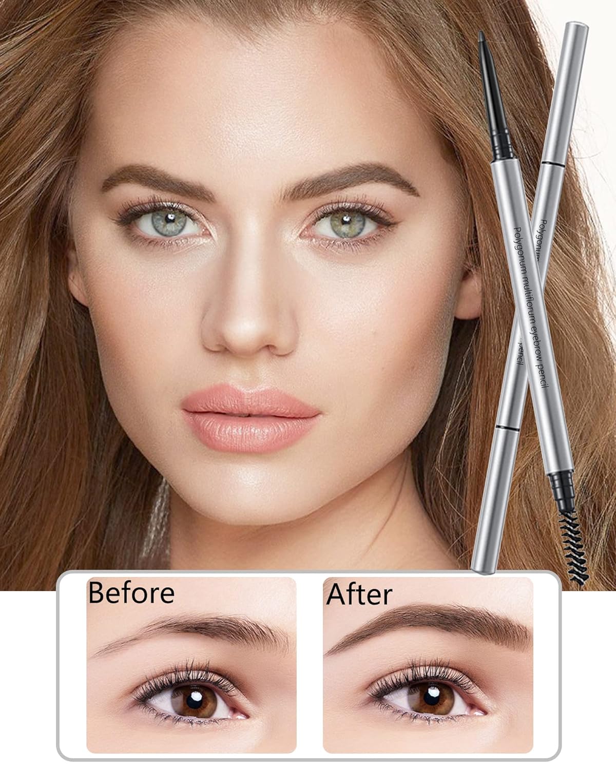 Lápiz de cejas con brocha Spoolie, 4 lápices profesionales de micro punta de 0.069 pulgadas con kit de extremos dobles, lápiz de cejas resistente al